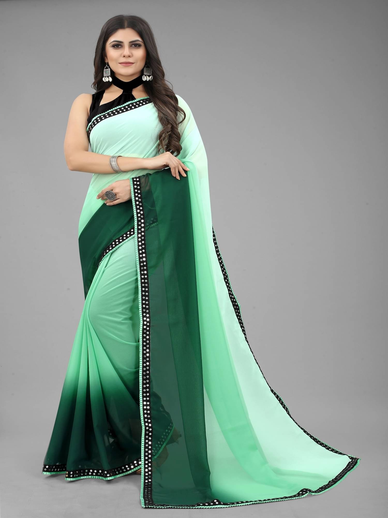     			A TO Z CART Georgette Embellished Saree With Unstitched Blouse Piece ( Green )
