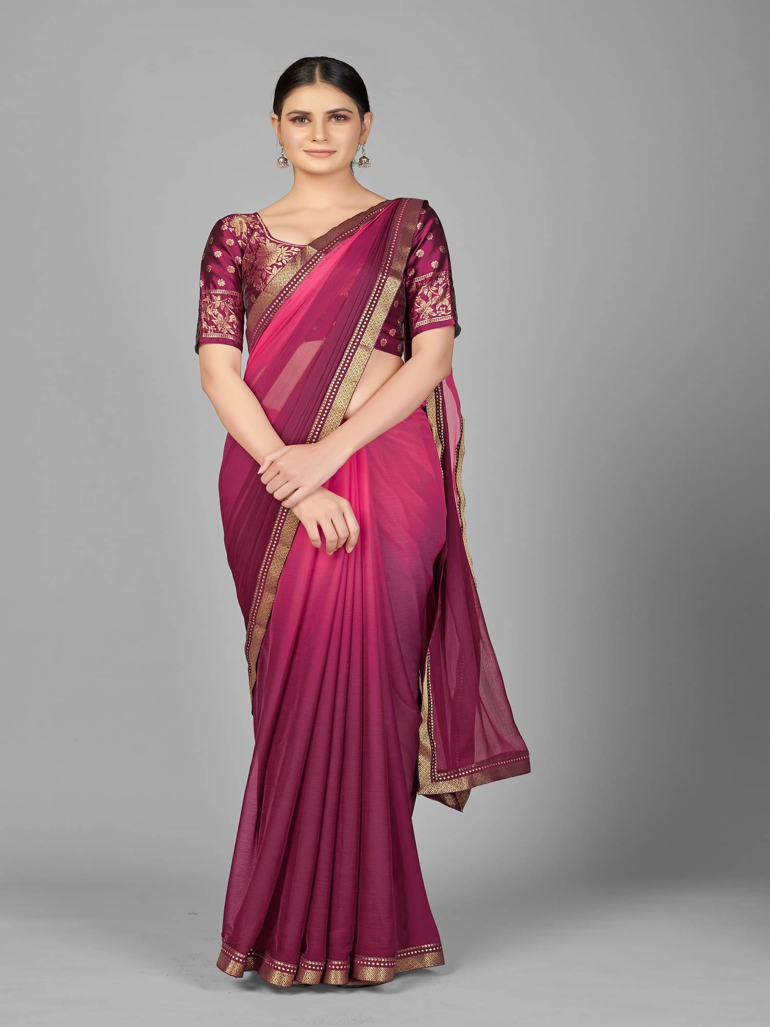 A TO Z CART Georgette Embellished Saree With Unstitched Blouse Piece ( Purple ) A TO Z CART Georgette Embellished Saree With Unstitched Blouse Piece ( Purple )