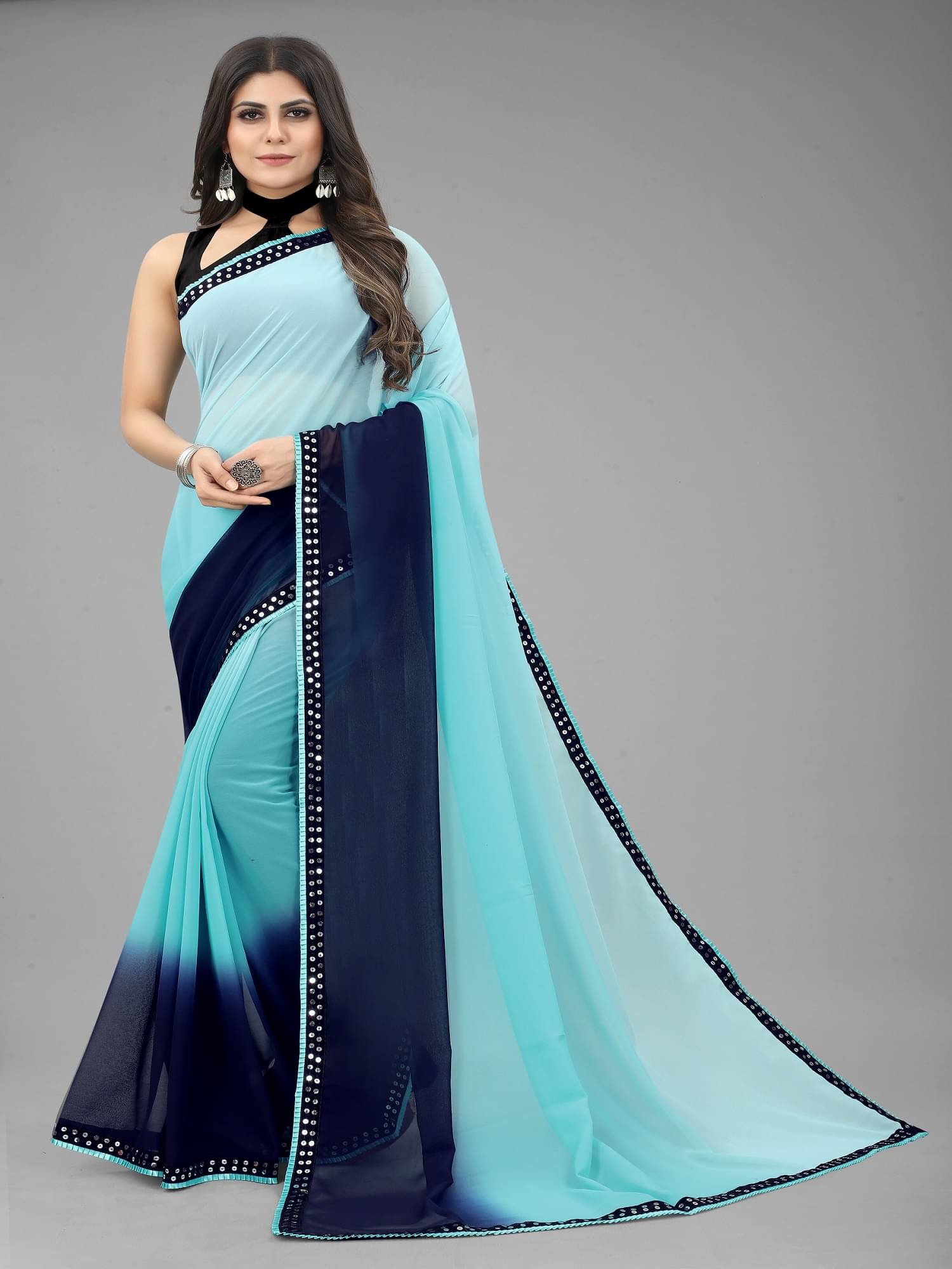 A TO Z CART Georgette Embellished Saree With Unstitched Blouse Piece ( SkyBlue ) A TO Z CART Georgette Embellished Saree With Unstitched Blouse Piece ( SkyBlue )
