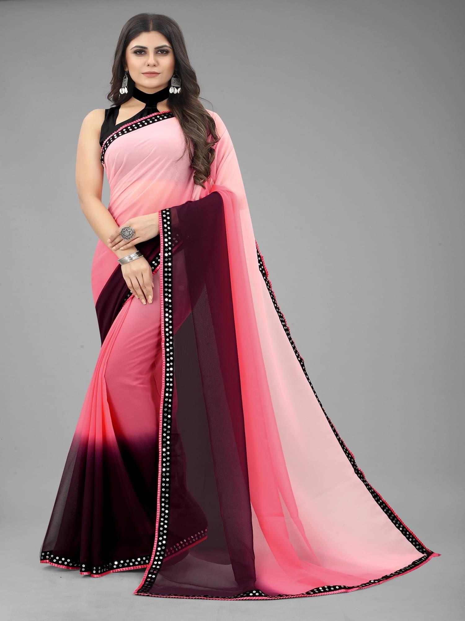     			A TO Z CART Georgette Embellished Saree With Unstitched Blouse Piece ( Pink )