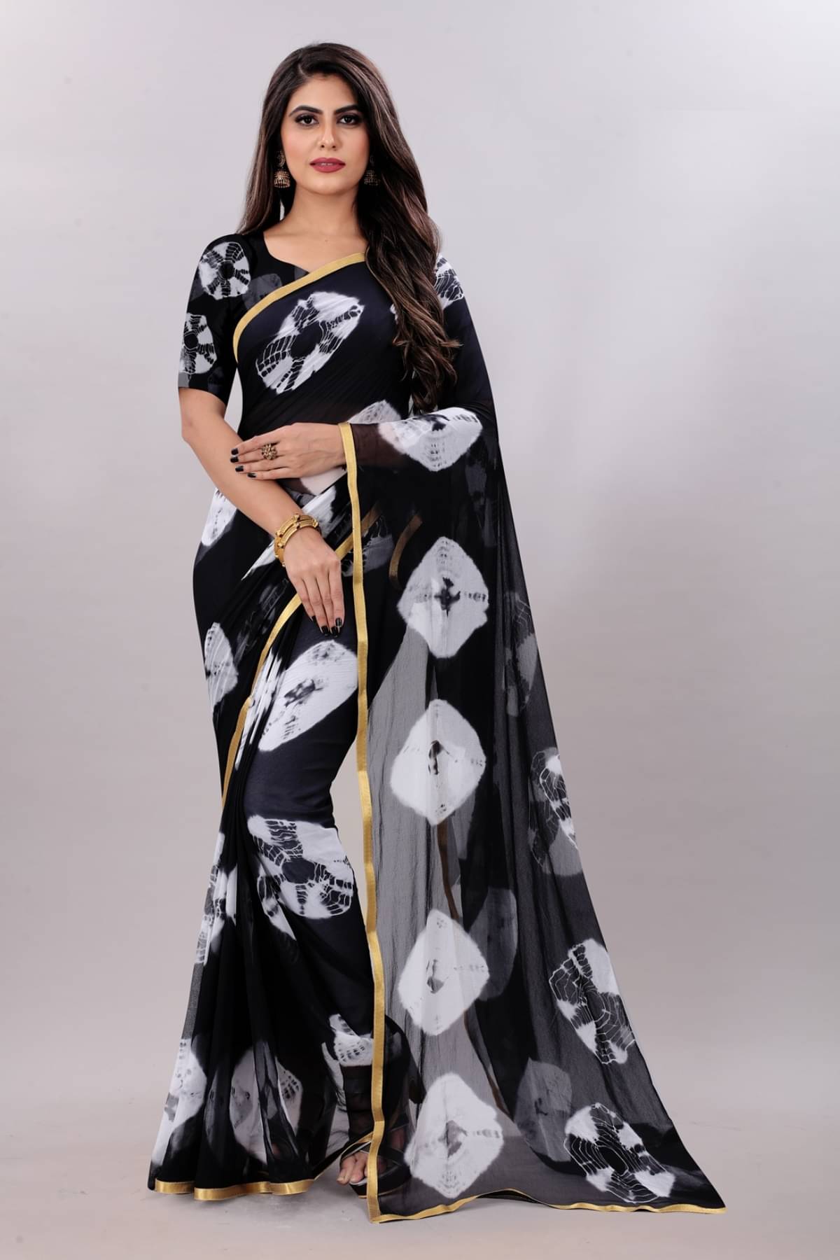     			A TO Z CART Georgette Embellished Saree With Unstitched Blouse Piece ( Multicolour )