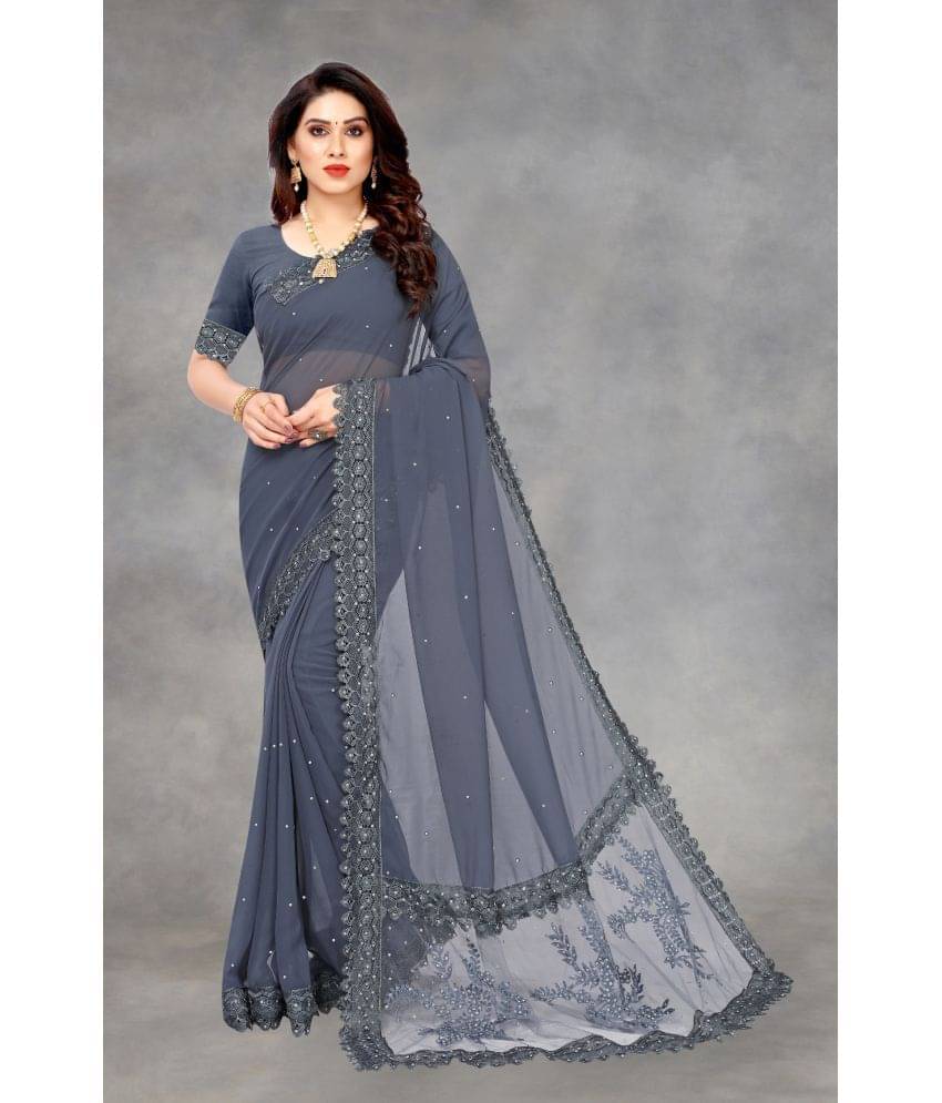 A TO Z CART Georgette Embellished Saree With Unstitched Blouse Piece ( Grey ) A TO Z CART Georgette Embellished Saree With Unstitched Blouse Piece ( Grey )