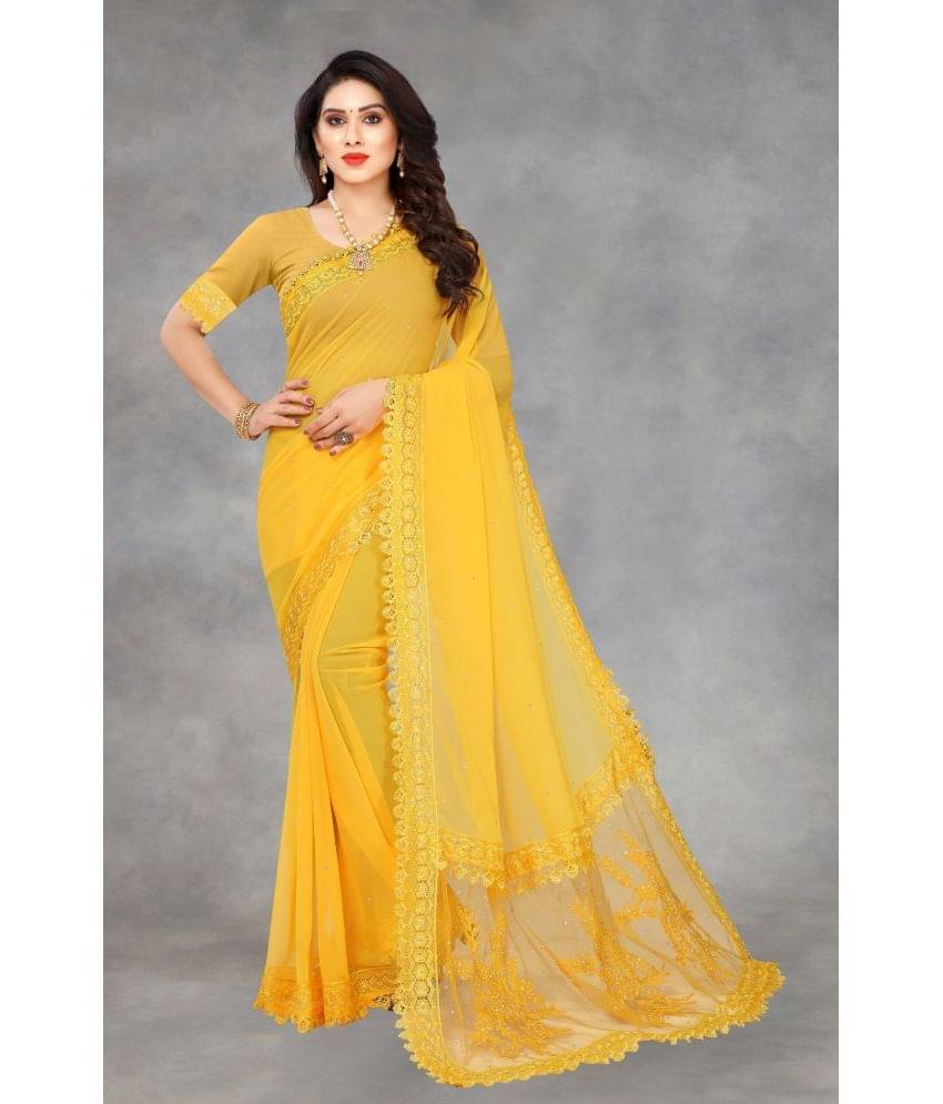     			A TO Z CART Georgette Embellished Saree With Unstitched Blouse Piece ( Yellow )