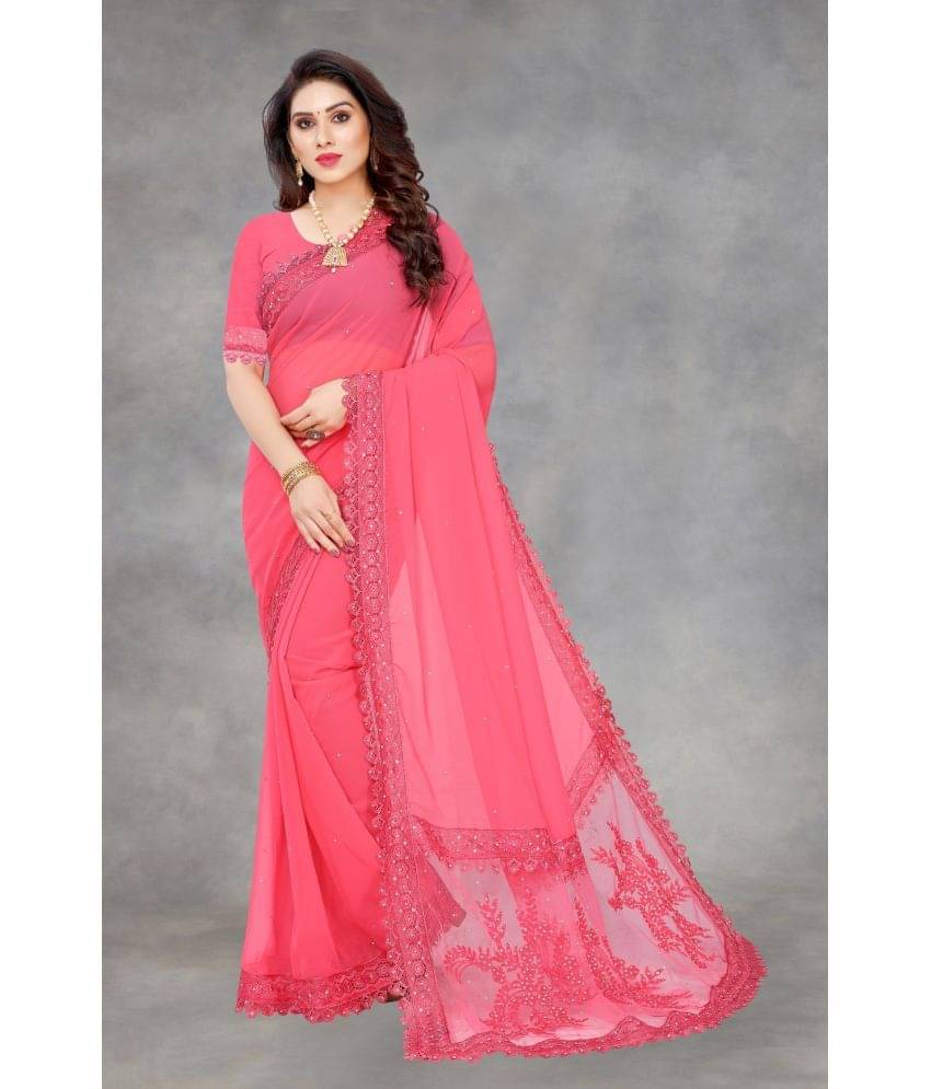     			A TO Z CART Georgette Embellished Saree With Unstitched Blouse Piece ( Rose Gold )