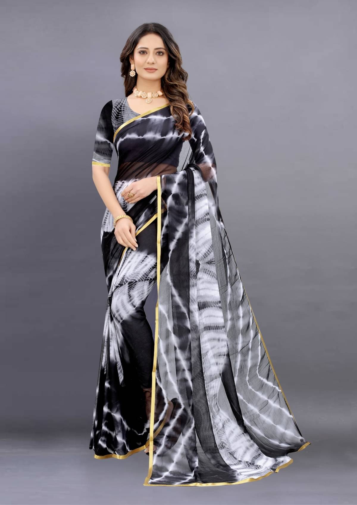 A TO Z CART Georgette Embellished Saree With Unstitched Blouse Piece ( Black ) A TO Z CART Georgette Embellished Saree With Unstitched Blouse Piece ( Black )