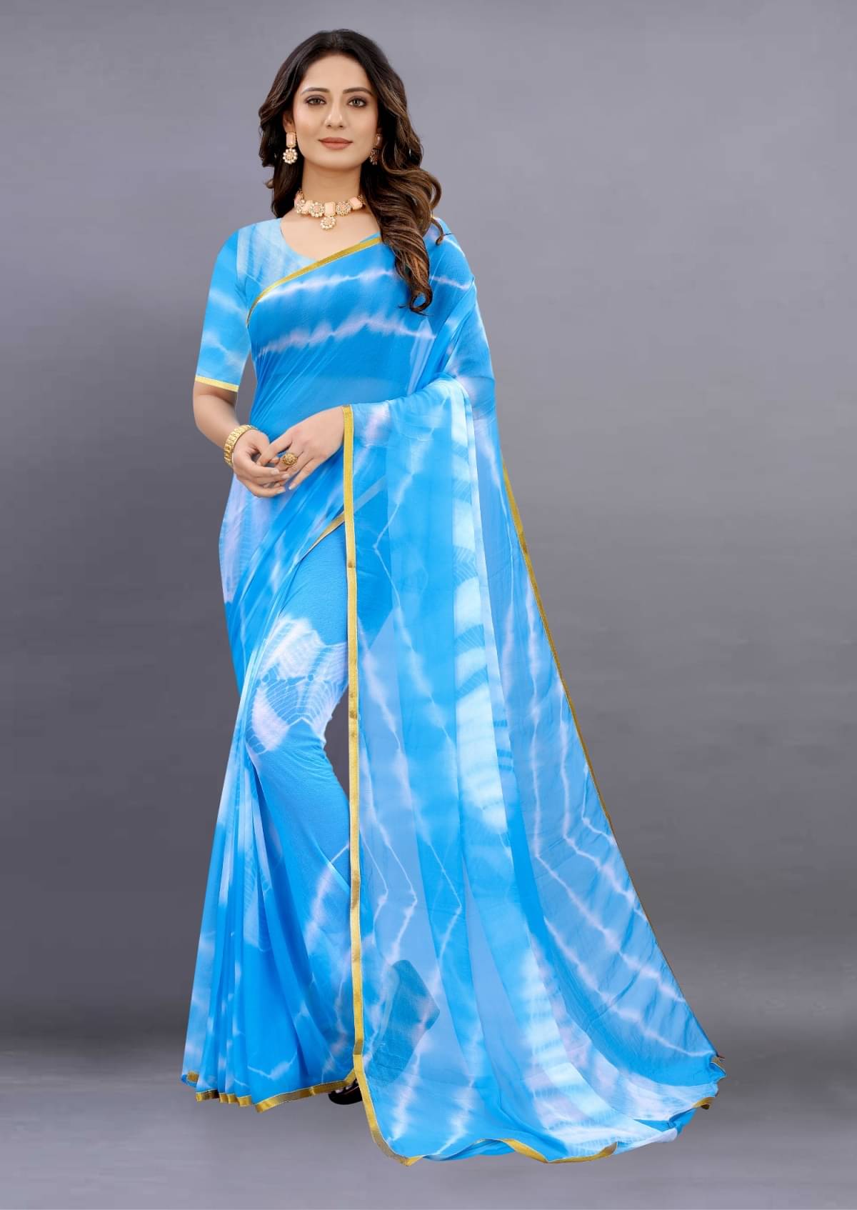 A TO Z CART Georgette Embellished Saree With Unstitched Blouse Piece ( Turquoise ) A TO Z CART Georgette Embellished Saree With Unstitched Blouse Piece ( Turquoise )