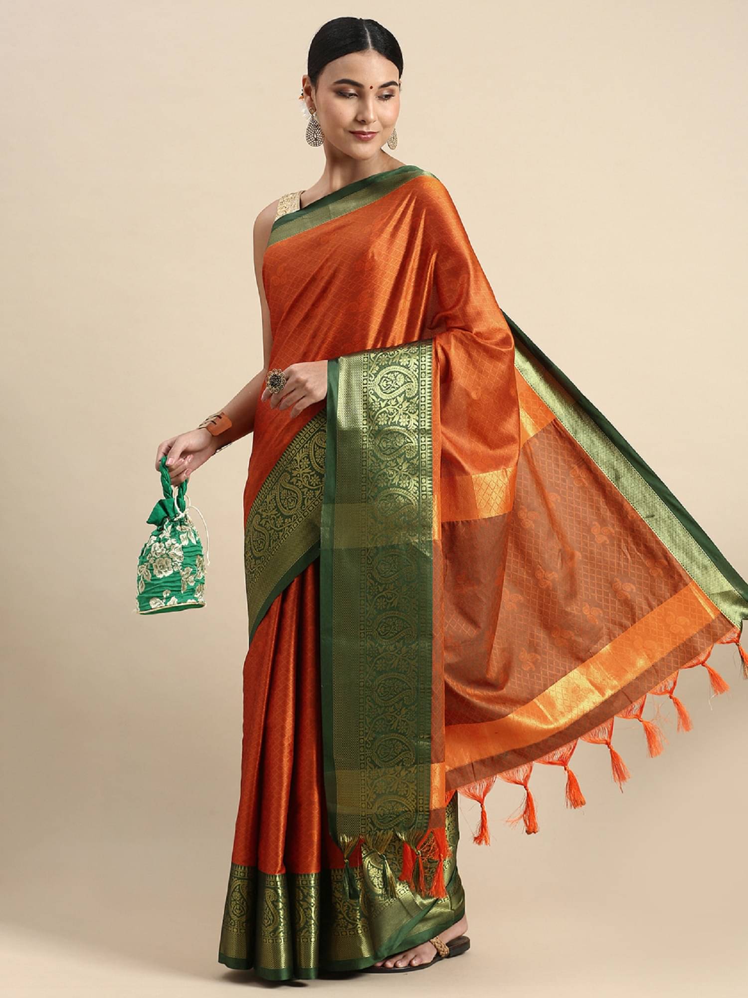 A TO Z CART Jacquard Embellished Saree With Unstitched Blouse Piece ( Orange ) A TO Z CART Jacquard Embellished Saree With Unstitched Blouse Piece ( Orange )