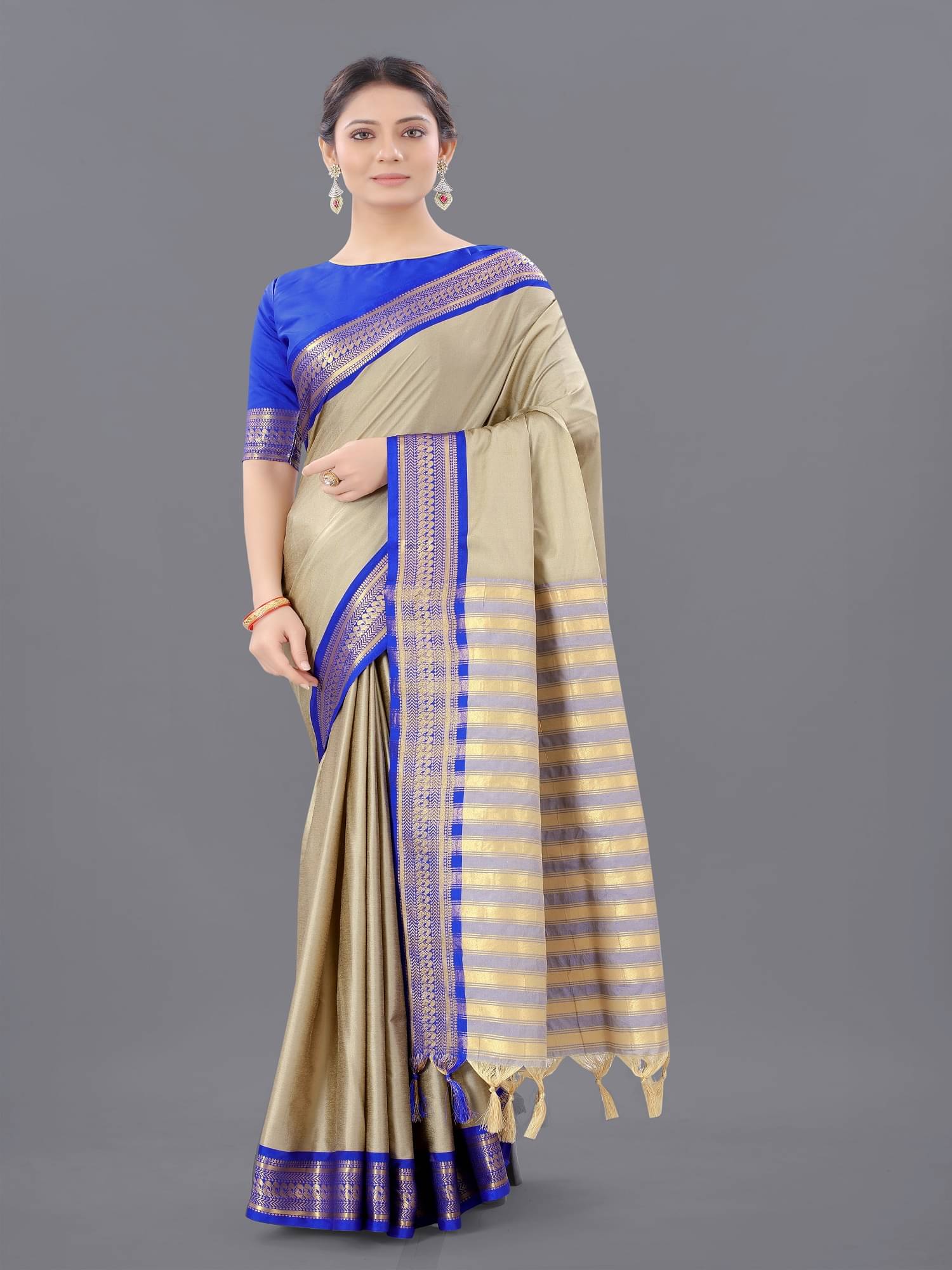 A TO Z CART Jacquard Embellished Saree With Unstitched Blouse Piece ( Beige ) A TO Z CART Jacquard Embellished Saree With Unstitched Blouse Piece ( Beige )