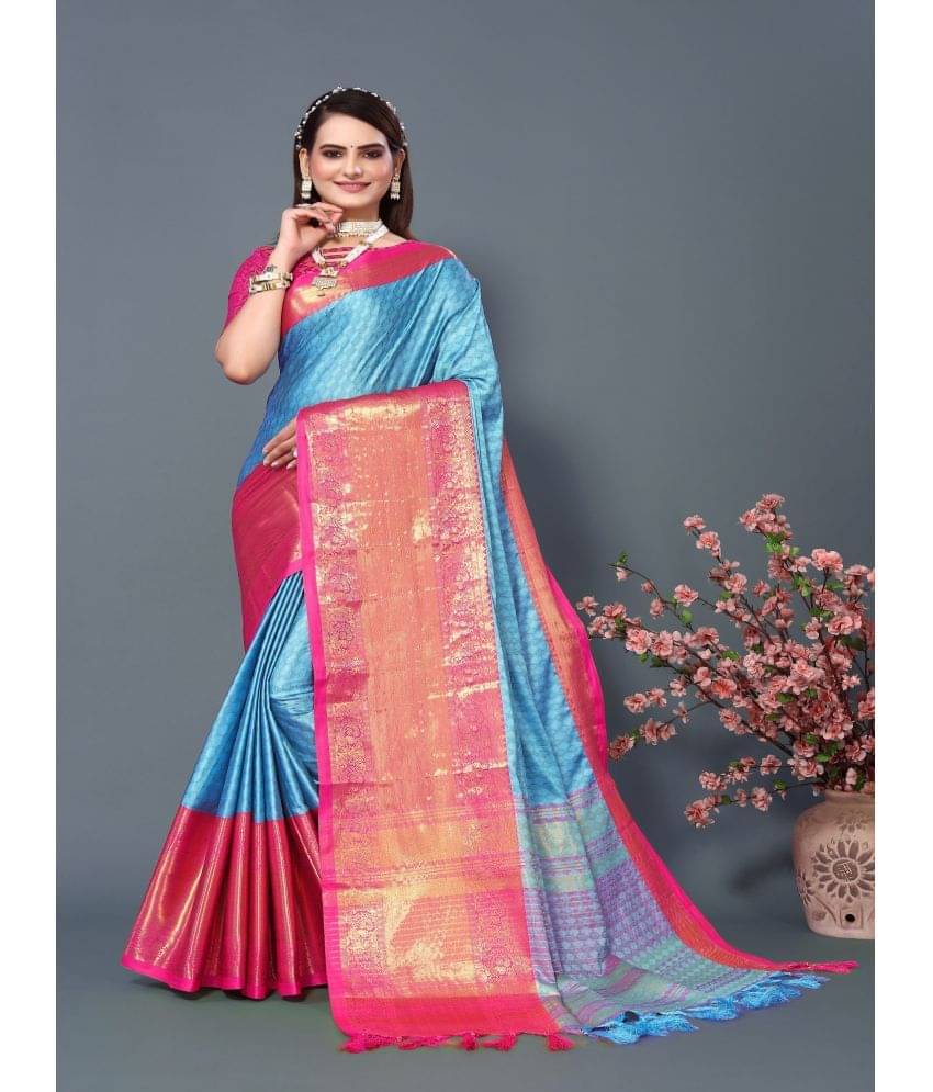 A TO Z CART Jacquard Embellished Saree With Unstitched Blouse Piece ( SkyBlue ) A TO Z CART Jacquard Embellished Saree With Unstitched Blouse Piece ( SkyBlue )