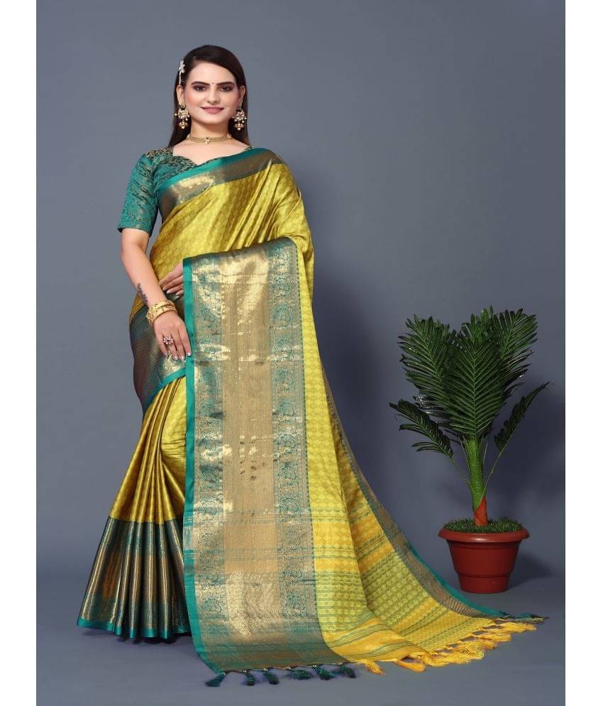     			A TO Z CART Jacquard Embellished Saree With Unstitched Blouse Piece ( LightGreen )