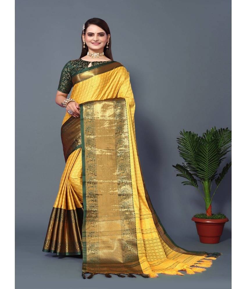 A TO Z CART Jacquard Embellished Saree With Unstitched Blouse Piece ( Yellow ) A TO Z CART Jacquard Embellished Saree With Unstitched Blouse Piece ( Yellow )