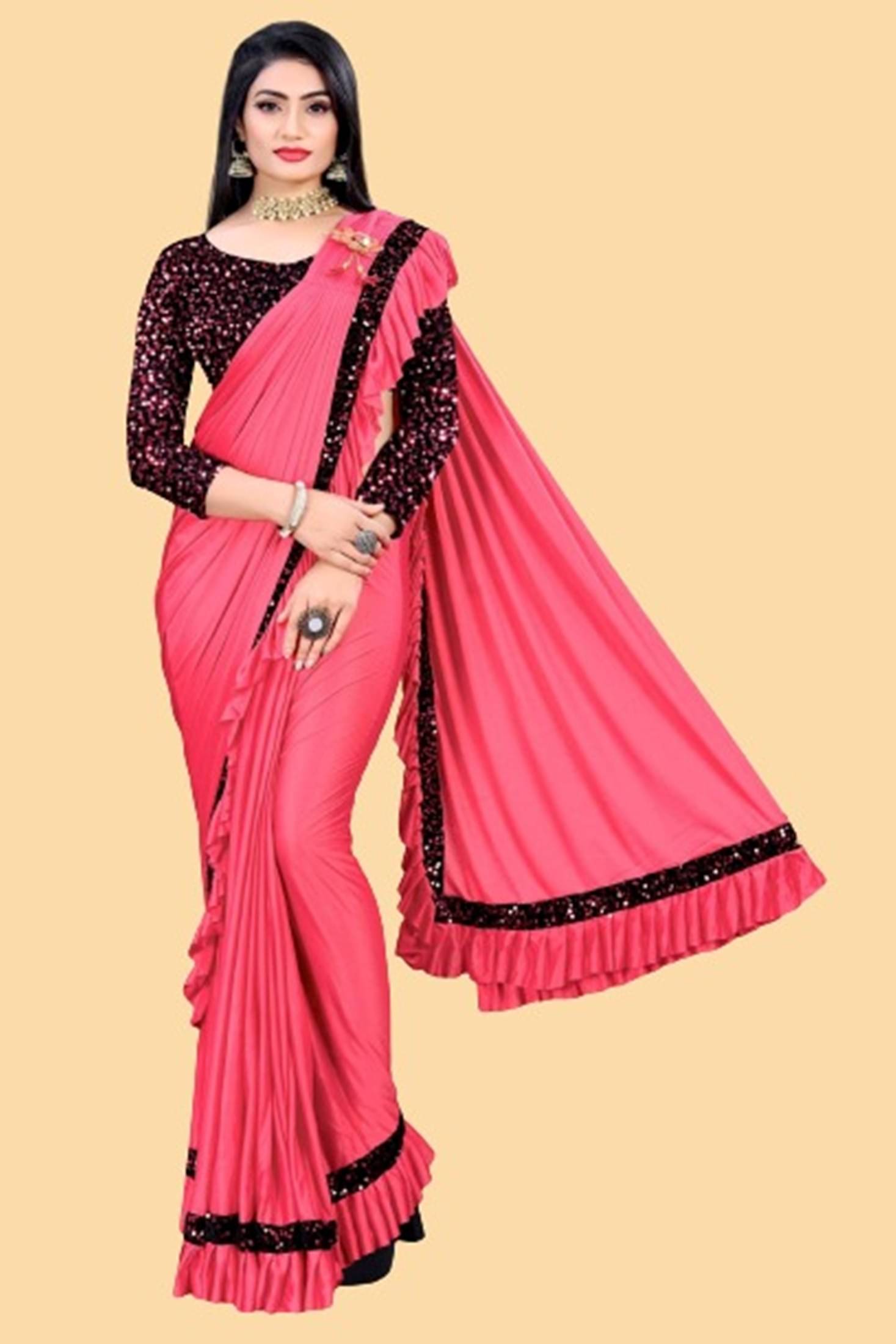 A TO Z CART Lycra Embellished Saree With Unstitched Blouse Piece ( Rose Gold ) A TO Z CART Lycra Embellished Saree With Unstitched Blouse Piece ( Rose Gold )