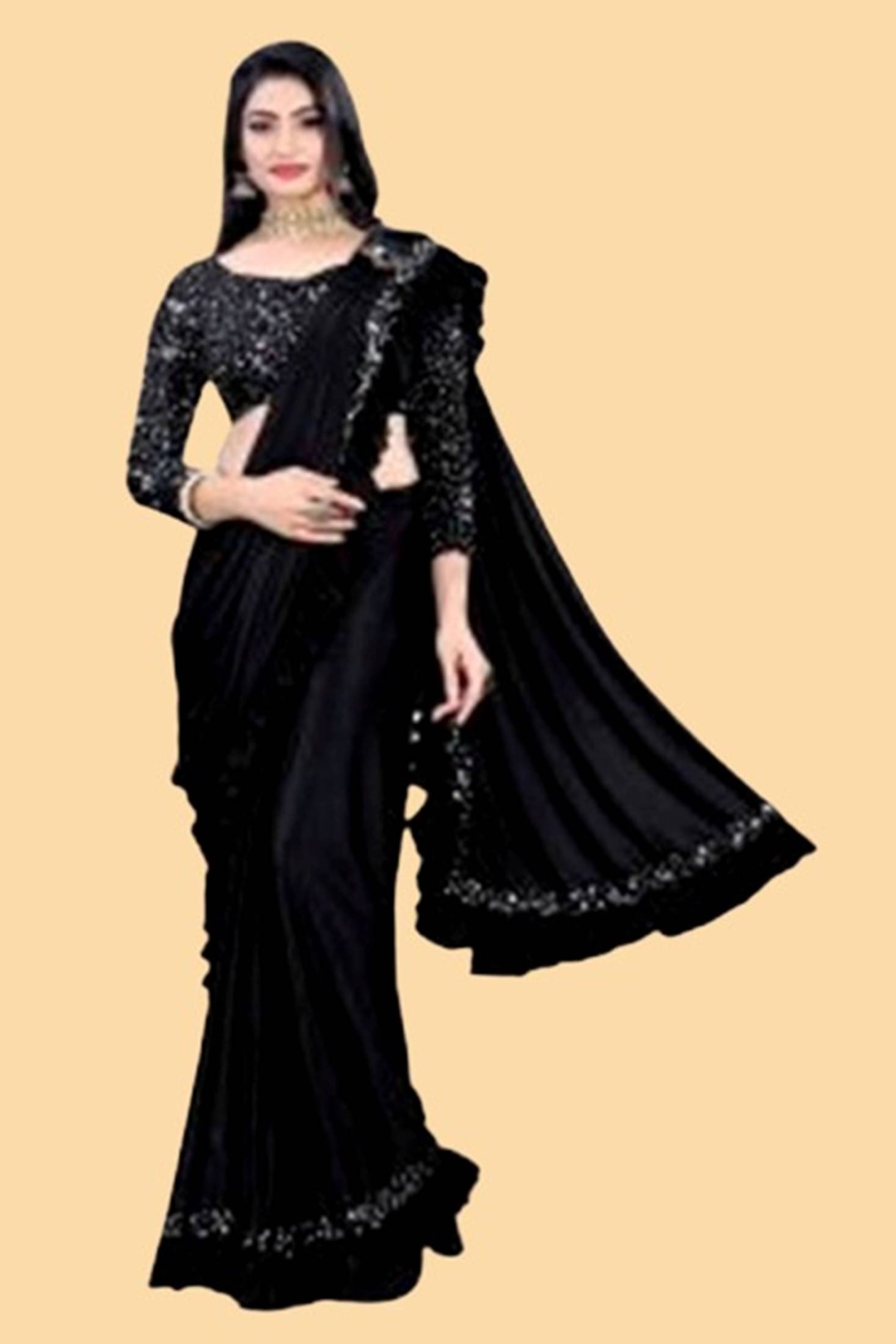     			A TO Z CART Lycra Embellished Saree With Unstitched Blouse Piece ( Black )