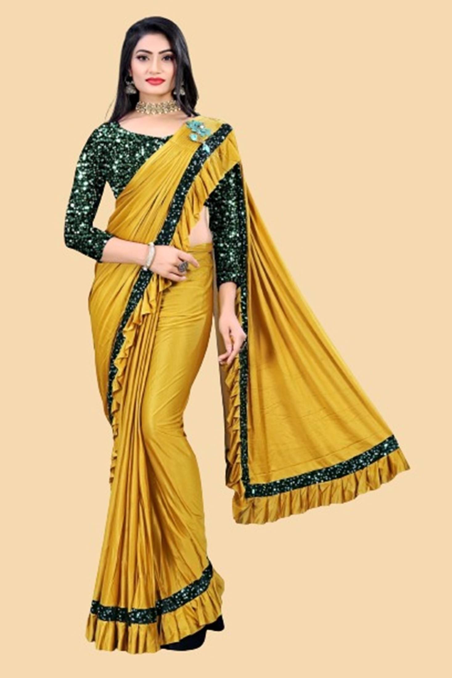 A TO Z CART Lycra Embellished Saree With Unstitched Blouse Piece ( Yellow ) A TO Z CART Lycra Embellished Saree With Unstitched Blouse Piece ( Yellow )