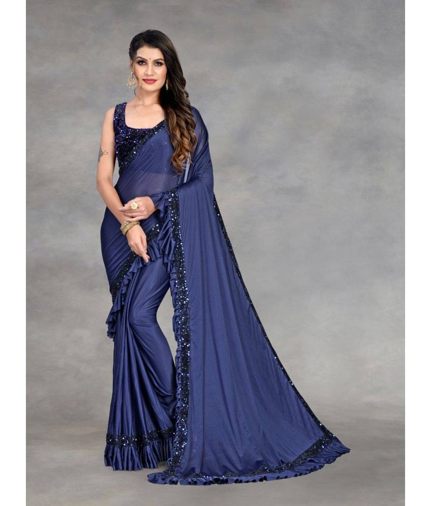 A TO Z CART Lycra Embellished Saree With Unstitched Blouse Piece ( Navy Blue ) A TO Z CART Lycra Embellished Saree With Unstitched Blouse Piece ( Navy Blue )