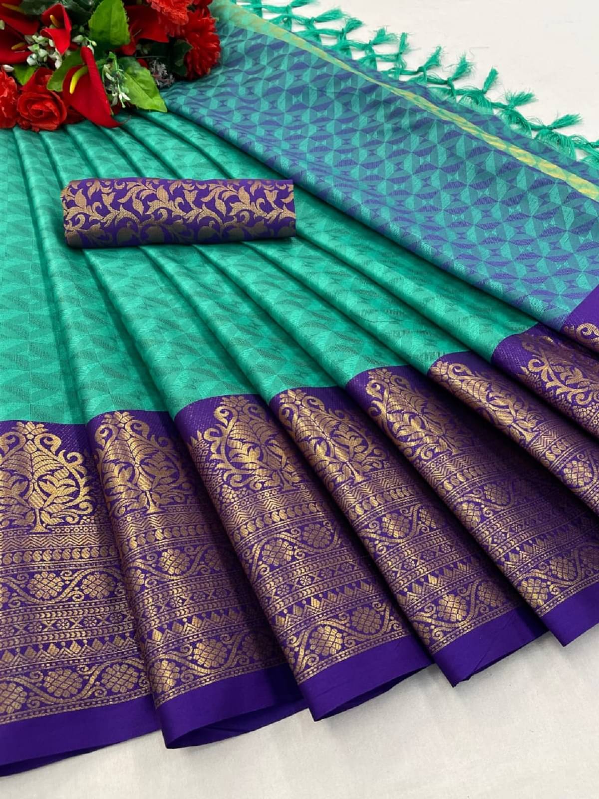 A TO Z CART Silk Blend Embellished Saree With Unstitched Blouse Piece ( Rama ) A TO Z CART Silk Blend Embellished Saree With Unstitched Blouse Piece ( Rama )