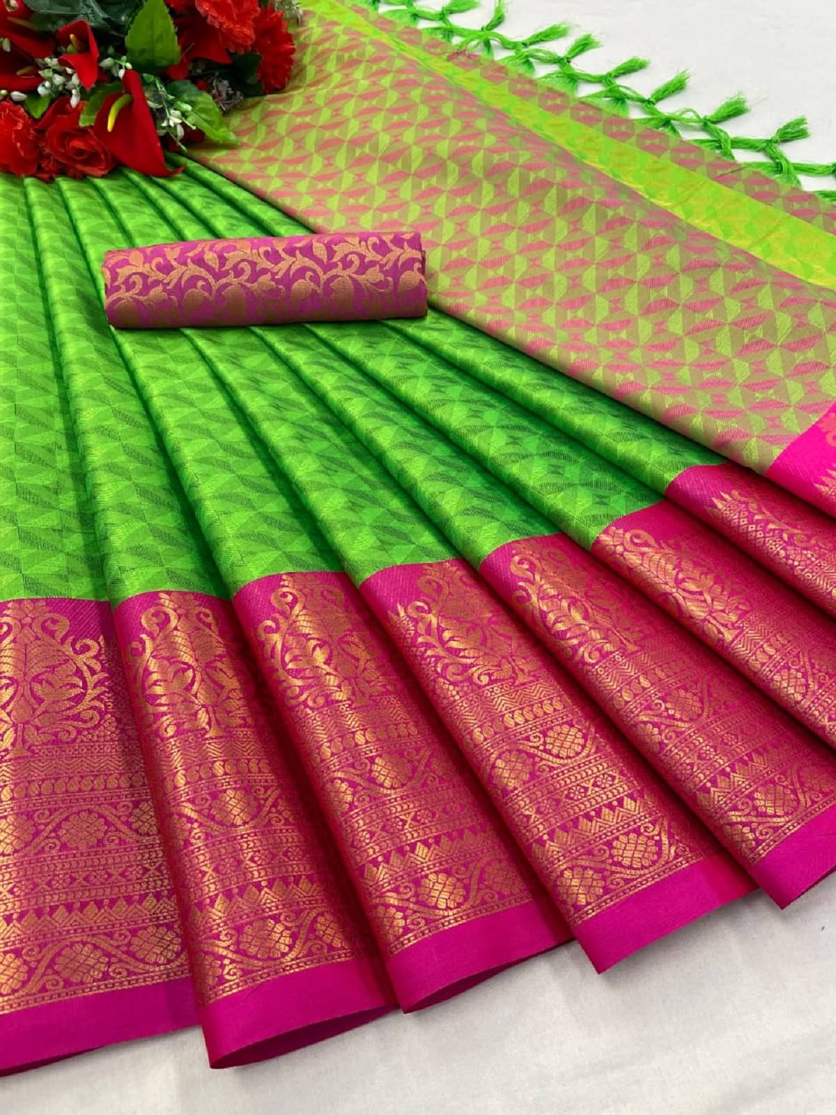 A TO Z CART Silk Blend Embellished Saree With Unstitched Blouse Piece ( Light Green ) A TO Z CART Silk Blend Embellished Saree With Unstitched Blouse Piece ( Light Green )