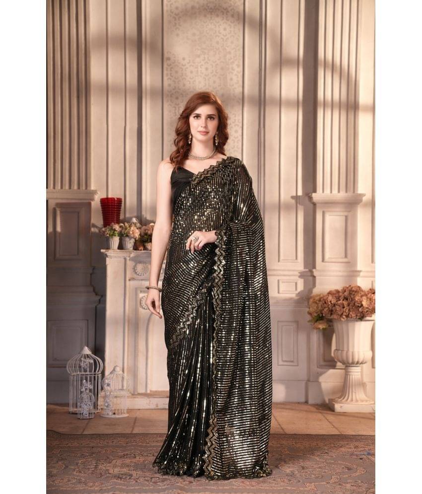 A TO Z CART Silk Embellished Saree With Unstitched Blouse Piece ( Black ) A TO Z CART Silk Embellished Saree With Unstitched Blouse Piece ( Black )