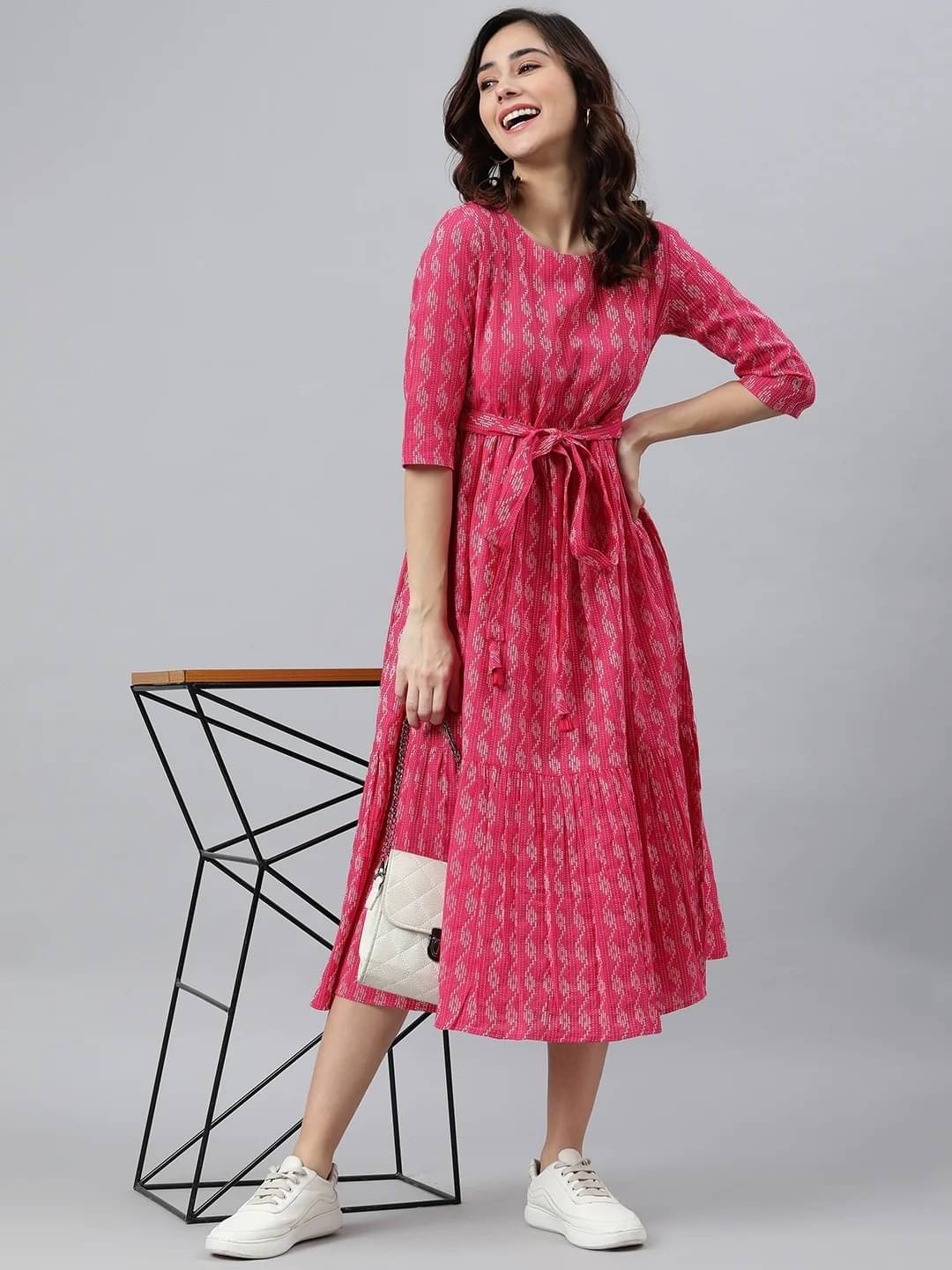 ASHISH PRINT Cotton Self Design Flared Women's Kurti - Pink ( Pack of 1 ) ASHISH PRINT Cotton Self Design Flared Women's Kurti - Pink ( Pack of 1 )
