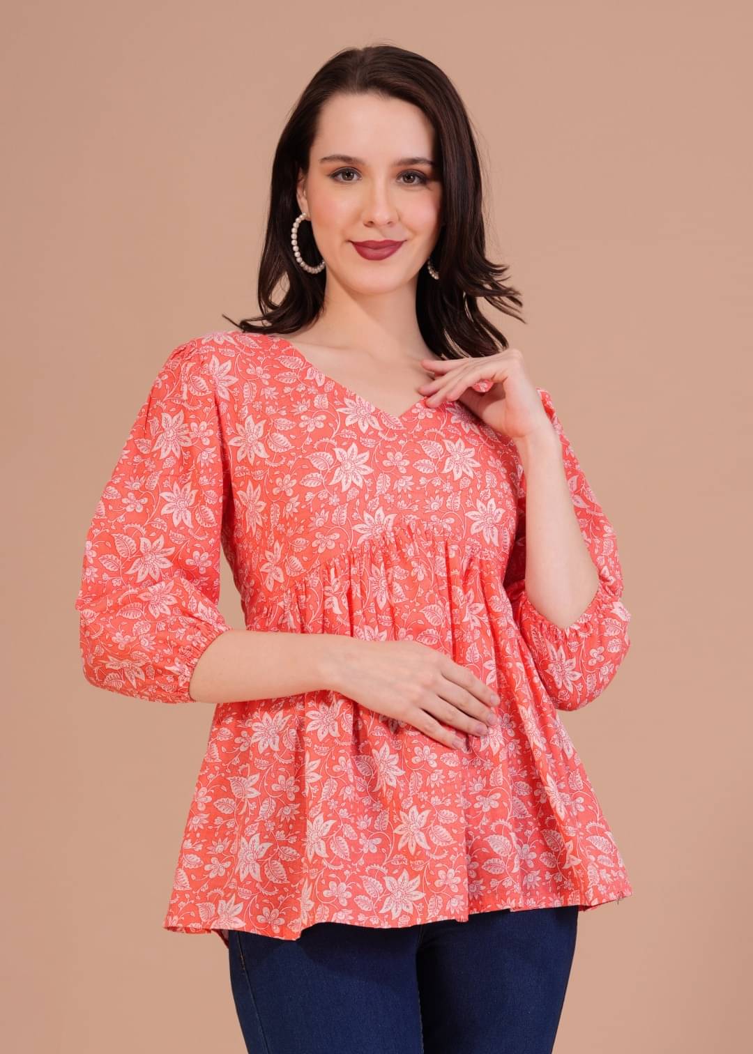 ASHISH PRINT Women's Rayon A-Line Top ( Peach ) ASHISH PRINT Women's Rayon A-Line Top ( Peach )