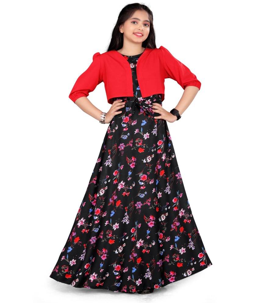 Aarya Creation Crepe Fit And Flare Dress For Girls ( Pack of 1 , Red )     			Aarya Creation Crepe Fit And Flare Dress For Girls ( Pack of 1 , Red )