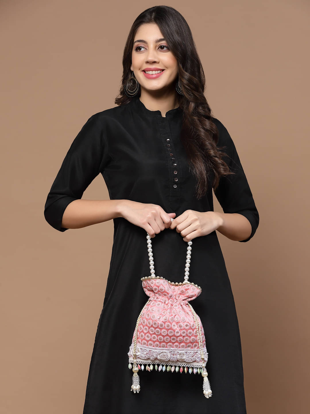     			Anekaant Pink Silk Potli