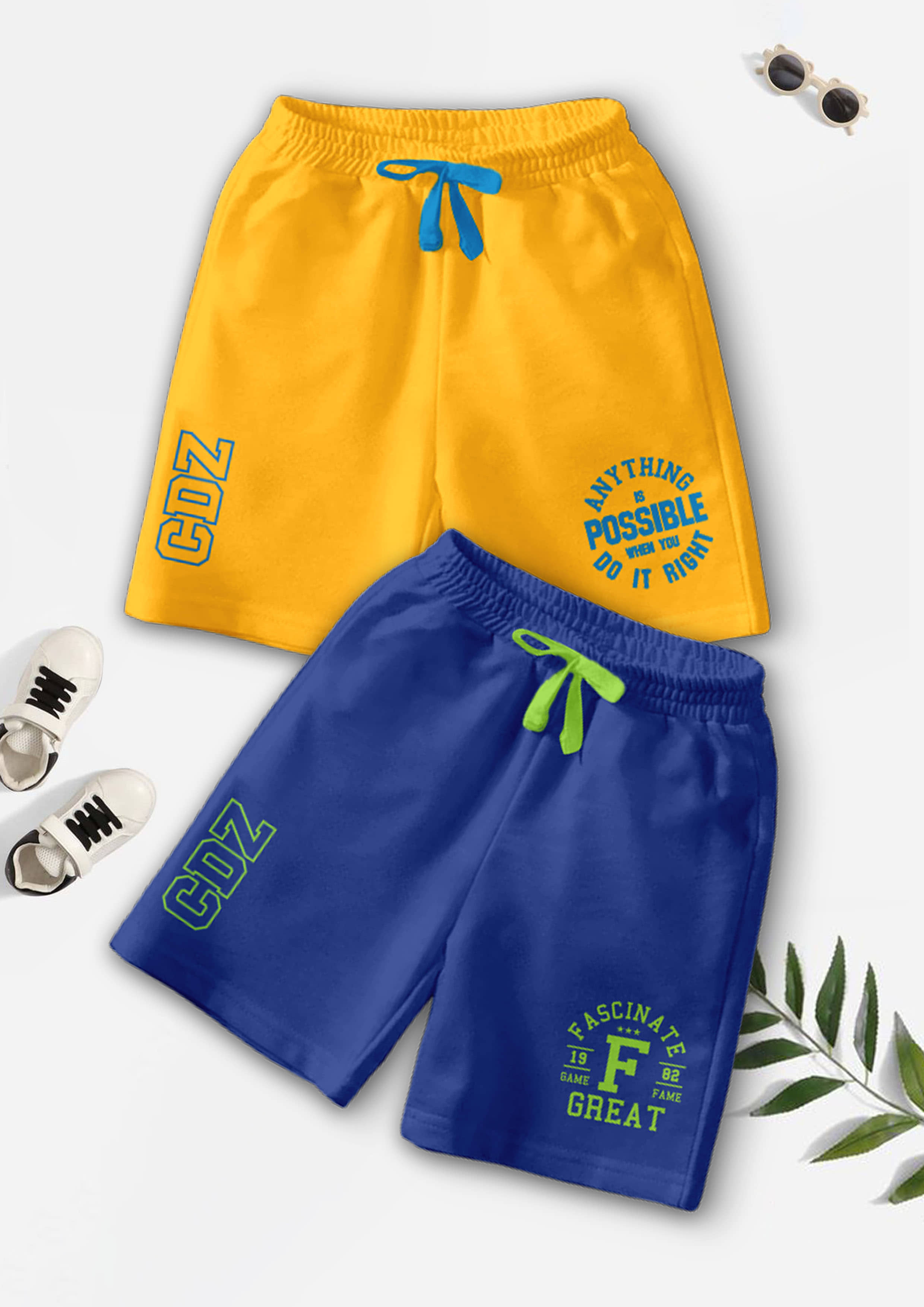 CODEZ Pack of 2 Cotton Blend Shorts For Boys ( Multicolor ) - Shorts | Buy online on ZillyBuy