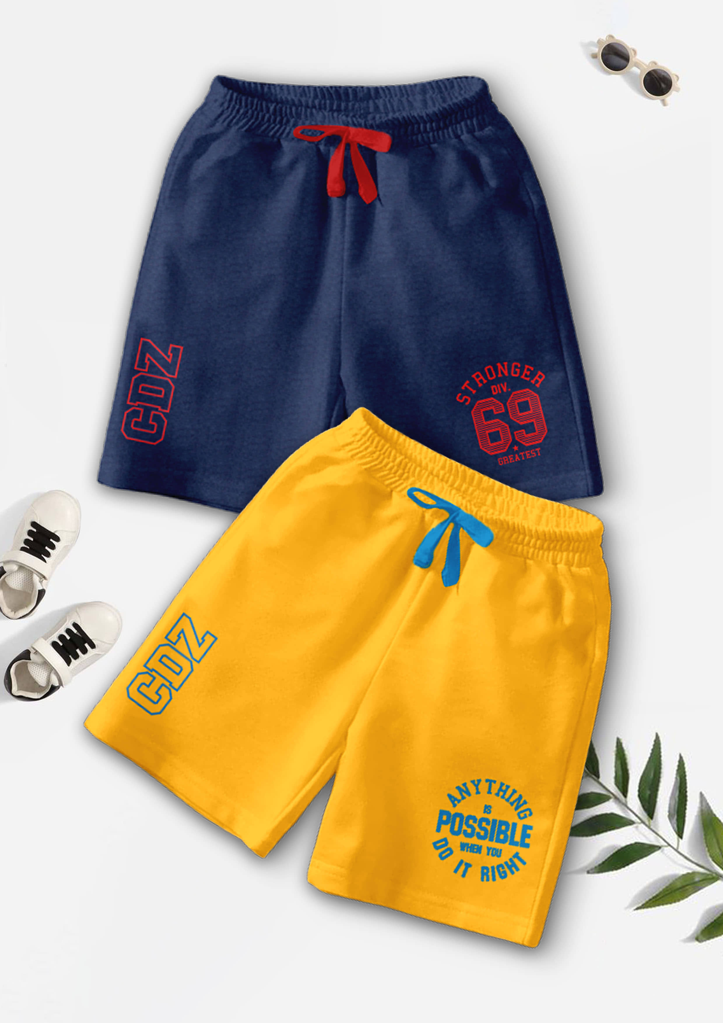 CODEZ Pack of 2 Cotton Blend Shorts For Boys ( Multicolor ) - Shorts | Buy online on ZillyBuy