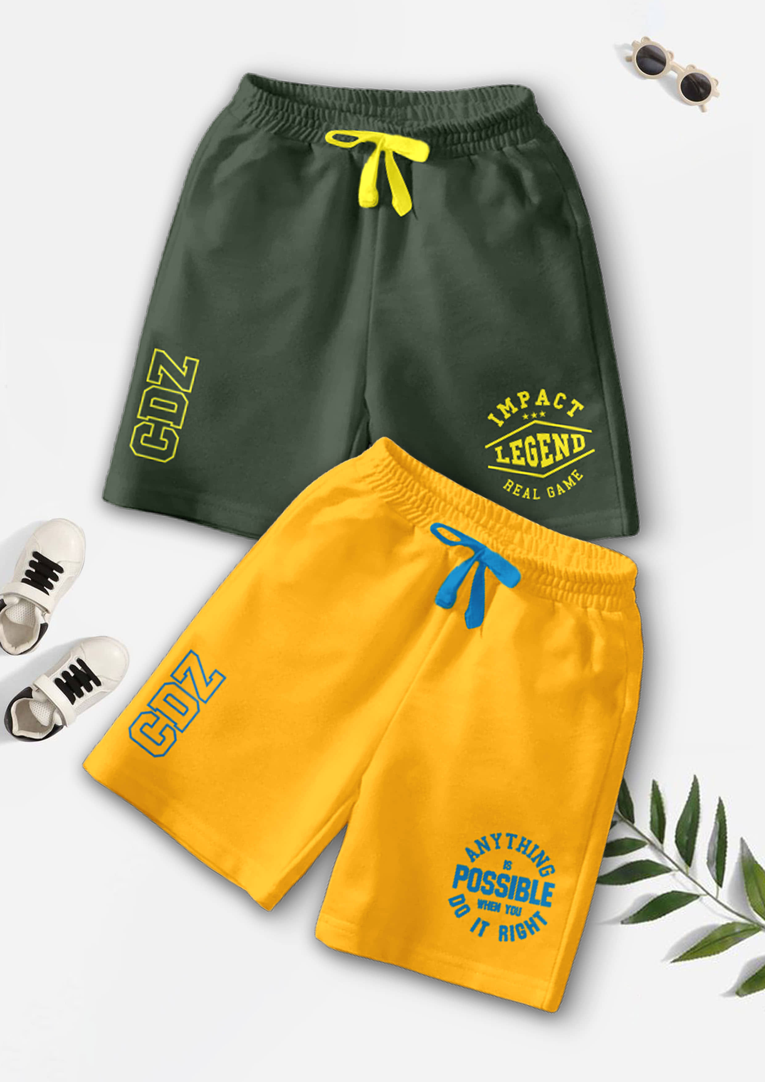 CODEZ Pack of 2 Cotton Blend Shorts For Boys ( Multicolor ) - Shorts | Buy online on ZillyBuy