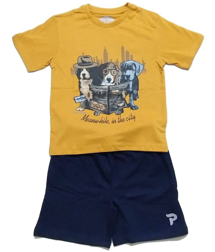     			Cherry Tree Pack of 1 Boys Cotton Blend T-Shirt & Shorts Set ( Yellow )