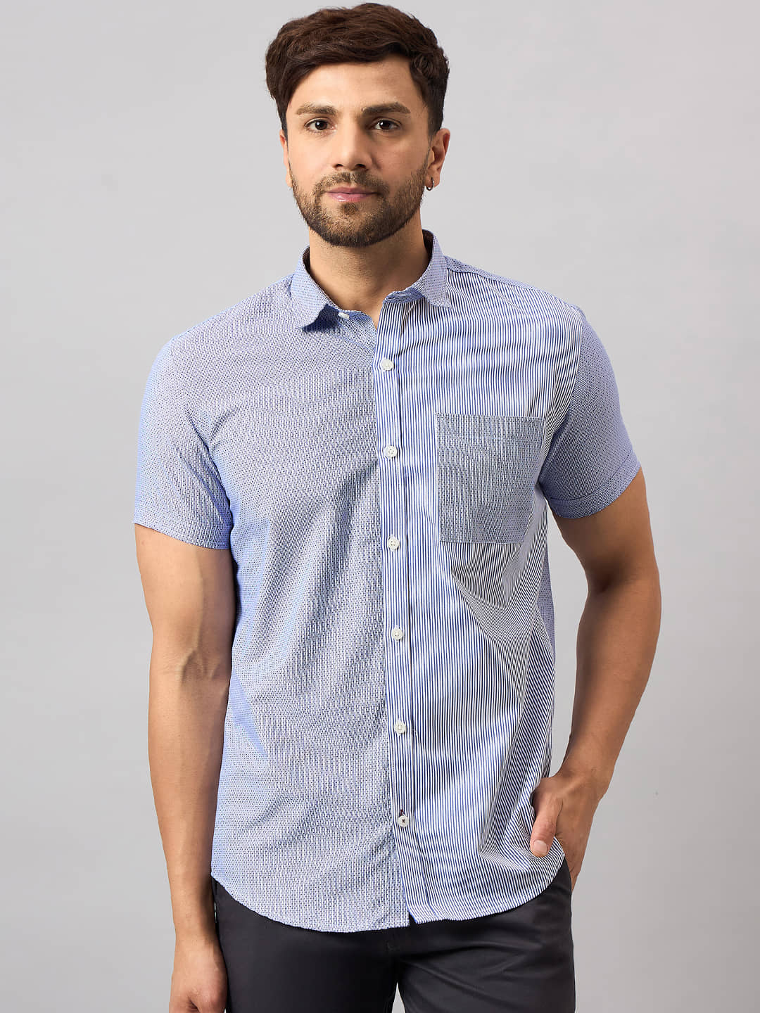 Club York Cotton Blend Regular Fit Striped Half Sleeves Men's Casual Shirt - Blue ( Pack of 1 )