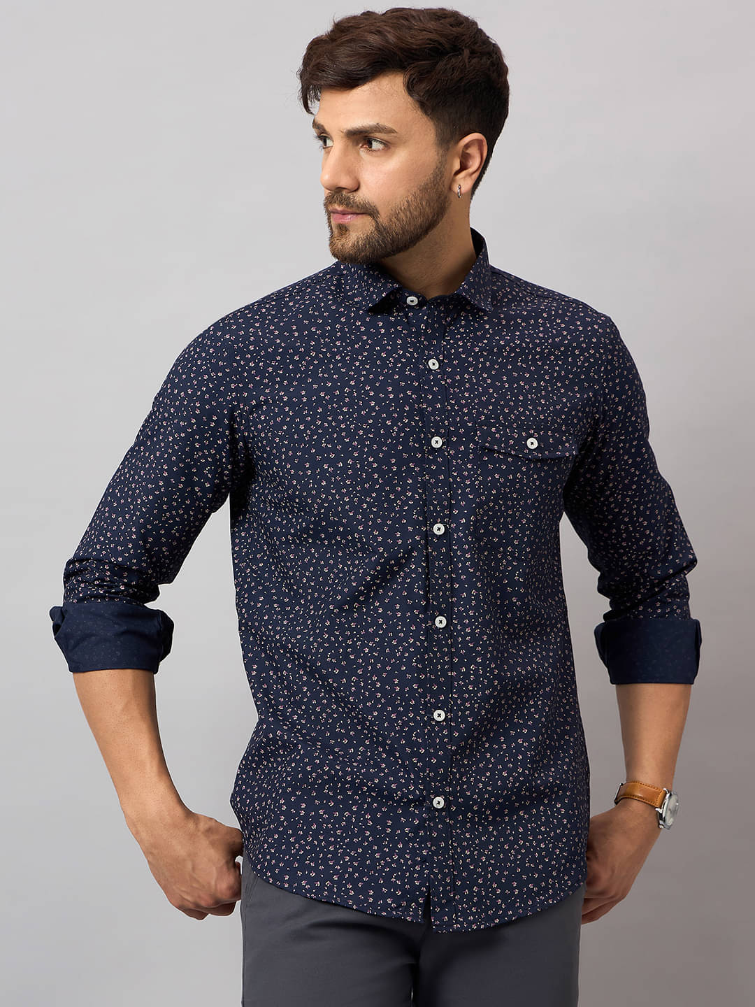     			Club York Cotton Blend Regular Fit Printed Full Sleeves Men's Casual Shirt - Navy Blue ( Pack of 1 )