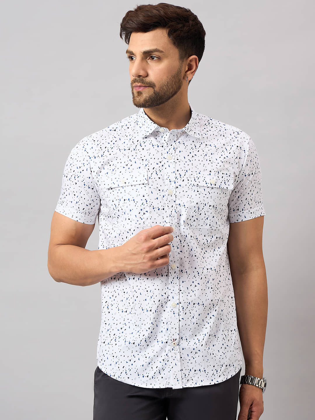 Club York Cotton Blend Regular Fit Printed Half Sleeves Men's Casual Shirt - White ( Pack of 1 )