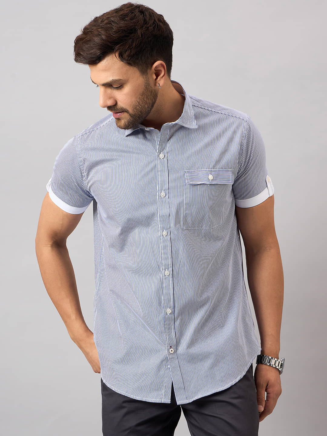 Club York Cotton Blend Regular Fit Striped Half Sleeves Men's Casual Shirt - Off White ( Pack of 1 )