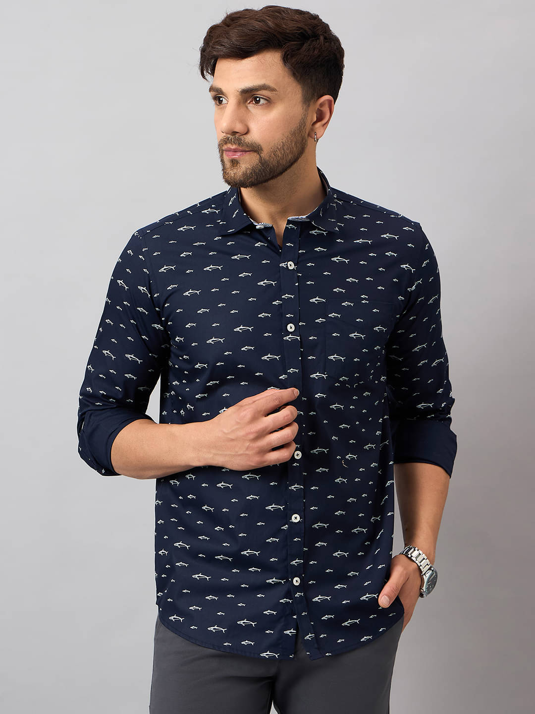     			Club York Cotton Blend Regular Fit Printed Full Sleeves Men's Casual Shirt - Navy ( Pack of 1 )