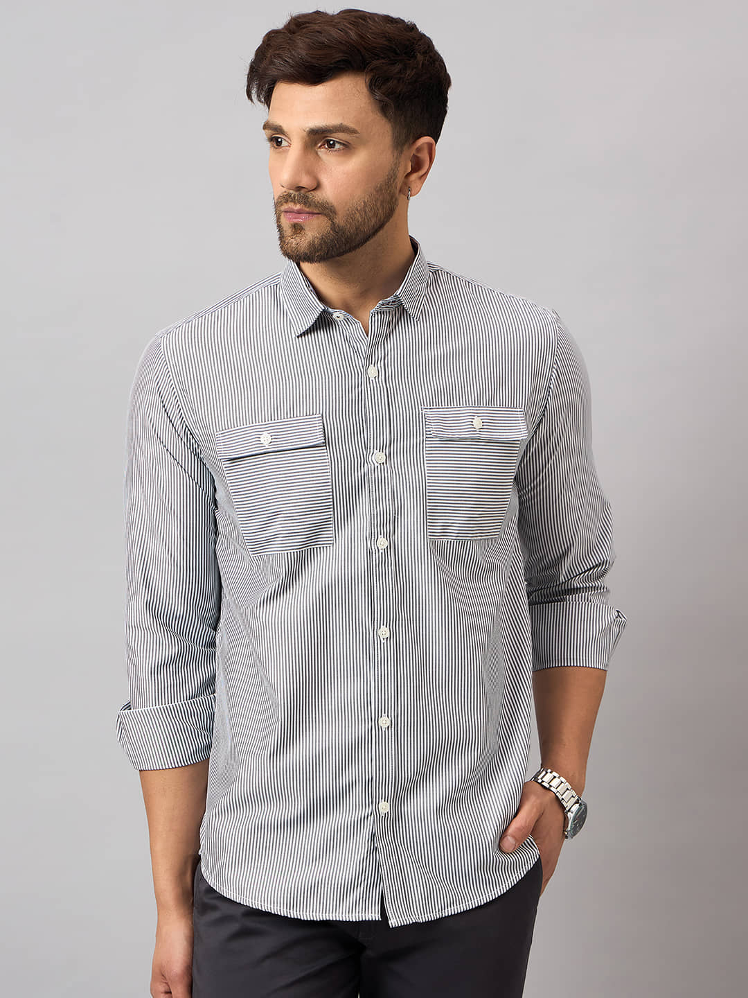 Club York Cotton Blend Regular Fit Striped Full Sleeves Men's Casual Shirt - Off White ( Pack of 1 )