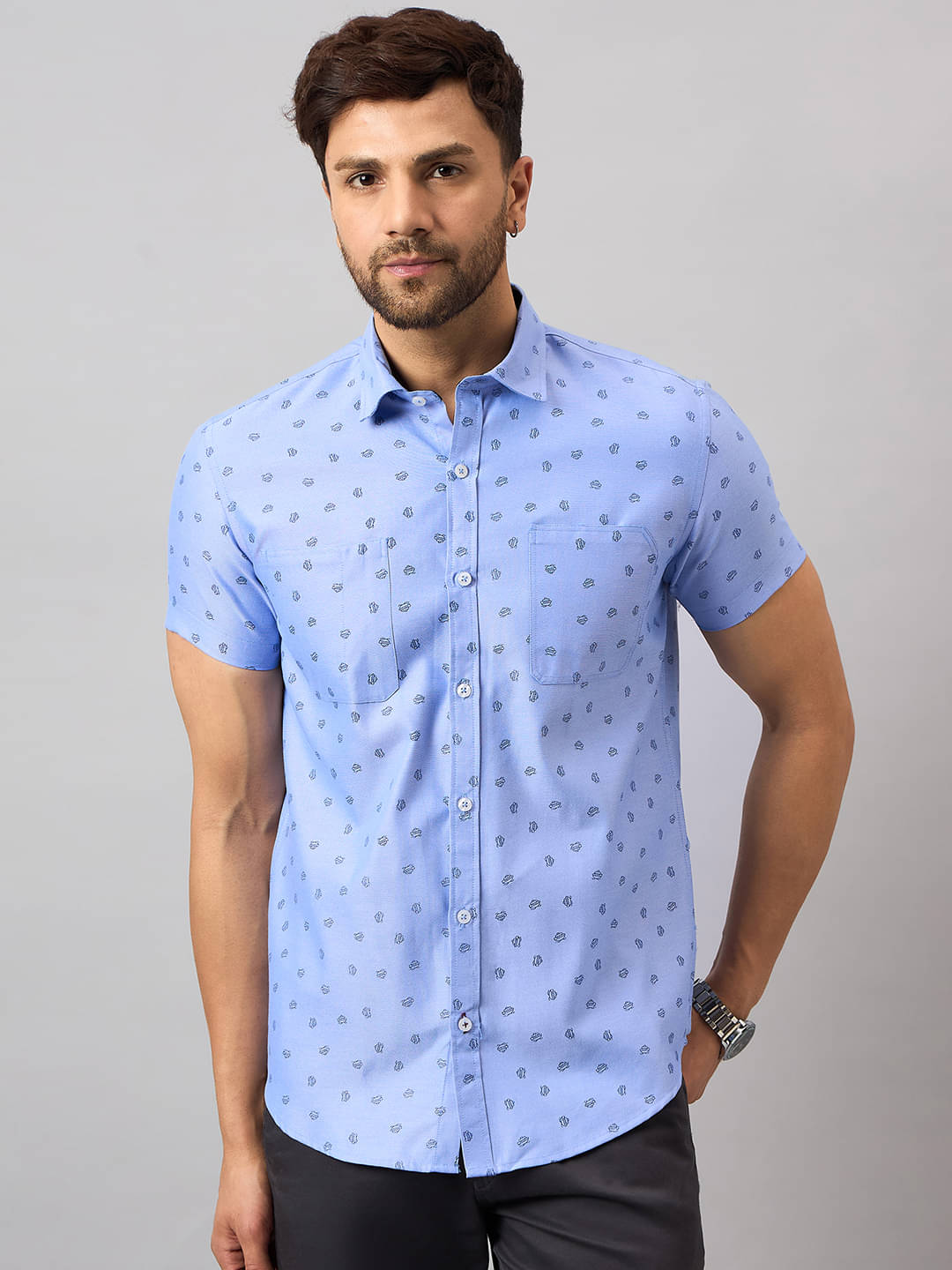     			Club York Cotton Blend Regular Fit Printed Half Sleeves Men's Casual Shirt - Blue ( Pack of 1 )