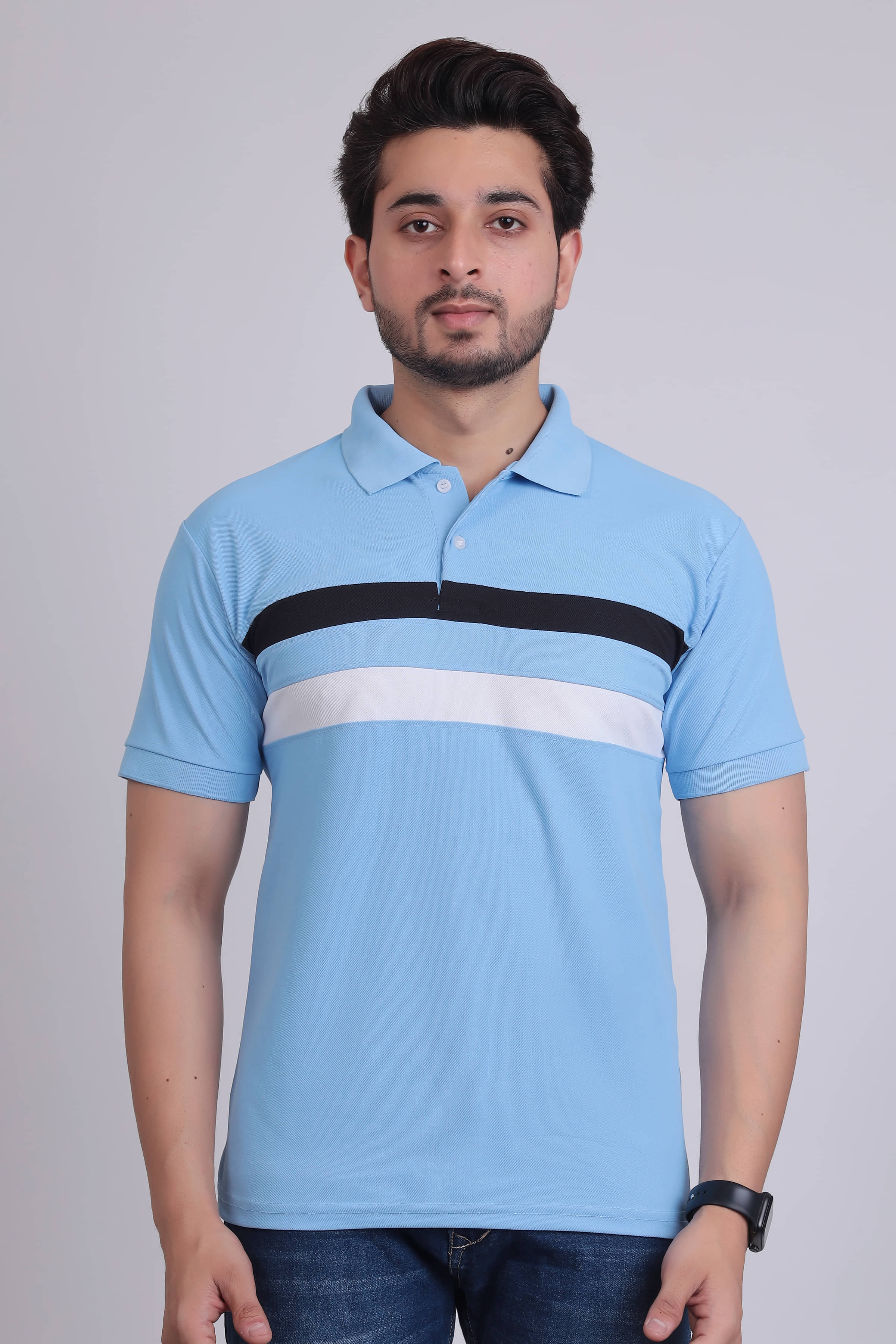     			DENNIN Pack of 1 Cotton Blend Regular Fit Striped Half Sleeves Men's Polo T Shirt ( Blue )