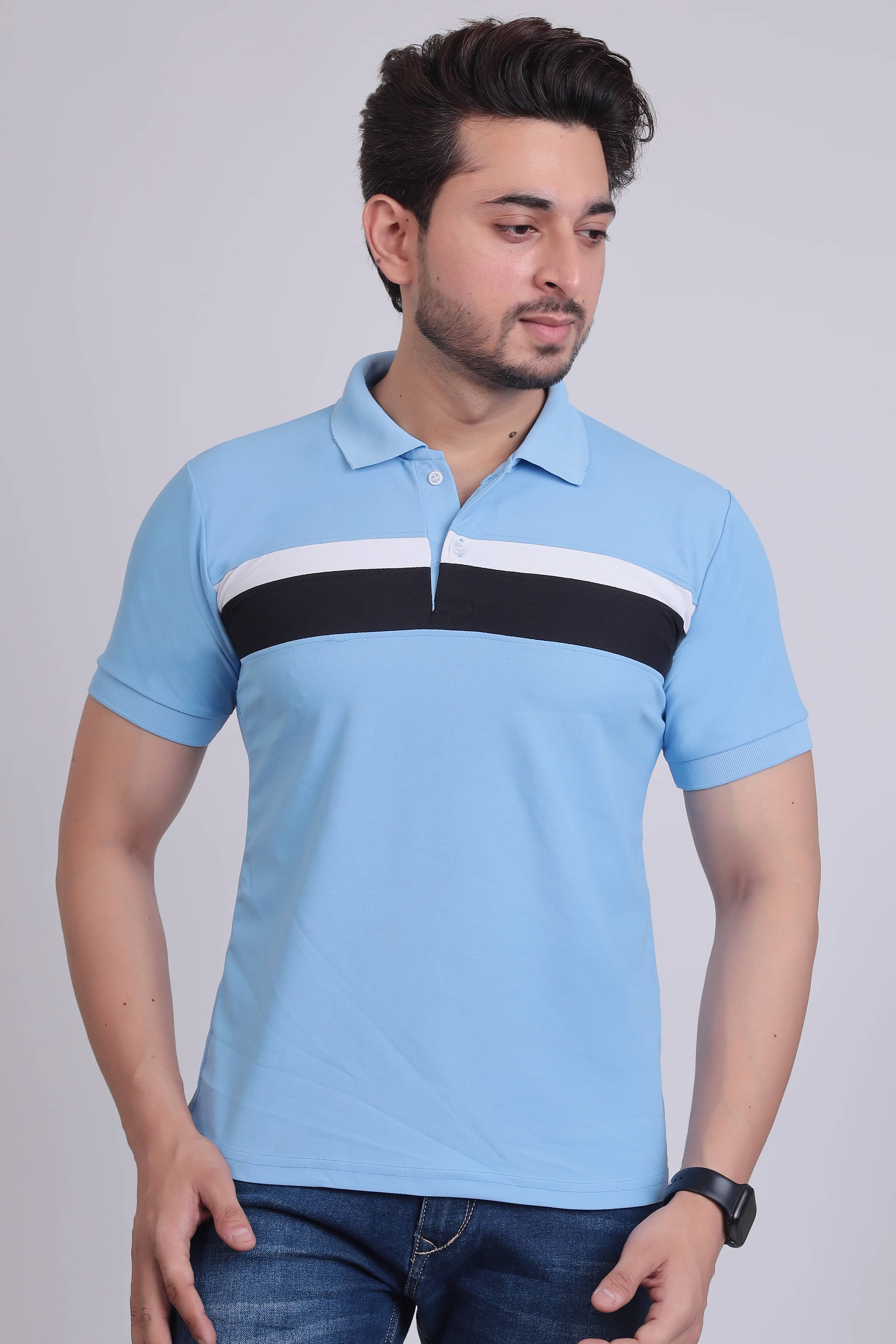DENNIN Pack of 1 Cotton Blend Regular Fit Striped Half Sleeves Men's Polo T Shirt ( Blue ) DENNIN Pack of 1 Cotton Blend Regular Fit Striped Half Sleeves Men's Polo T Shirt ( Blue )