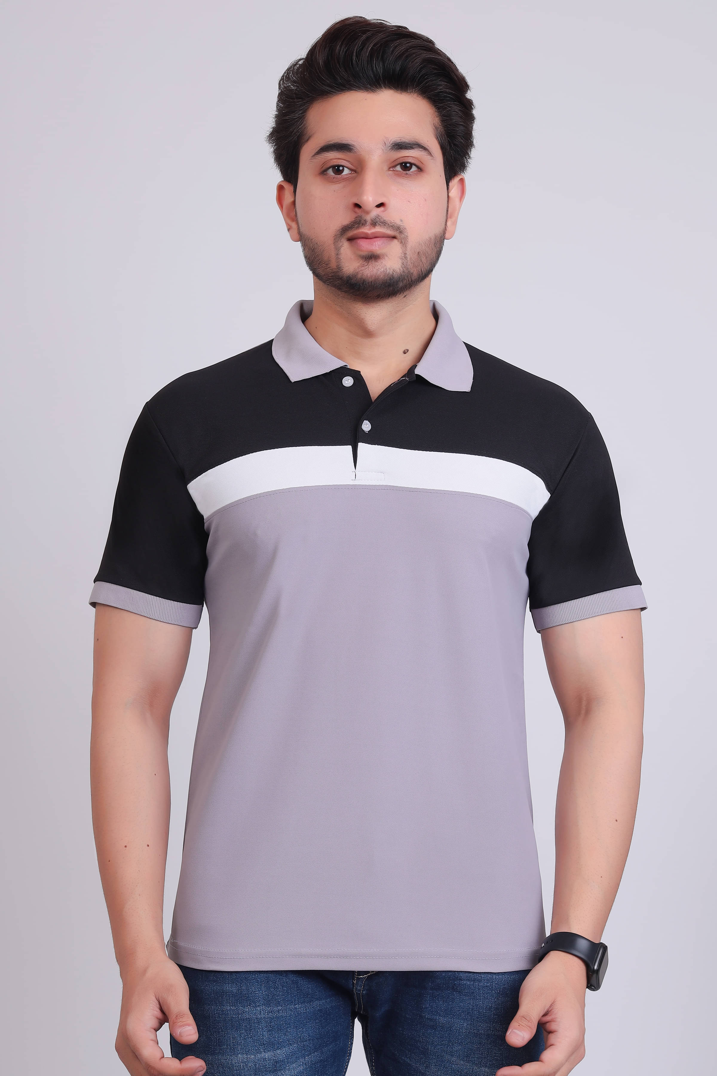     			DENNIN Pack of 1 Cotton Blend Regular Fit Striped Half Sleeves Men's Polo T Shirt ( Grey )