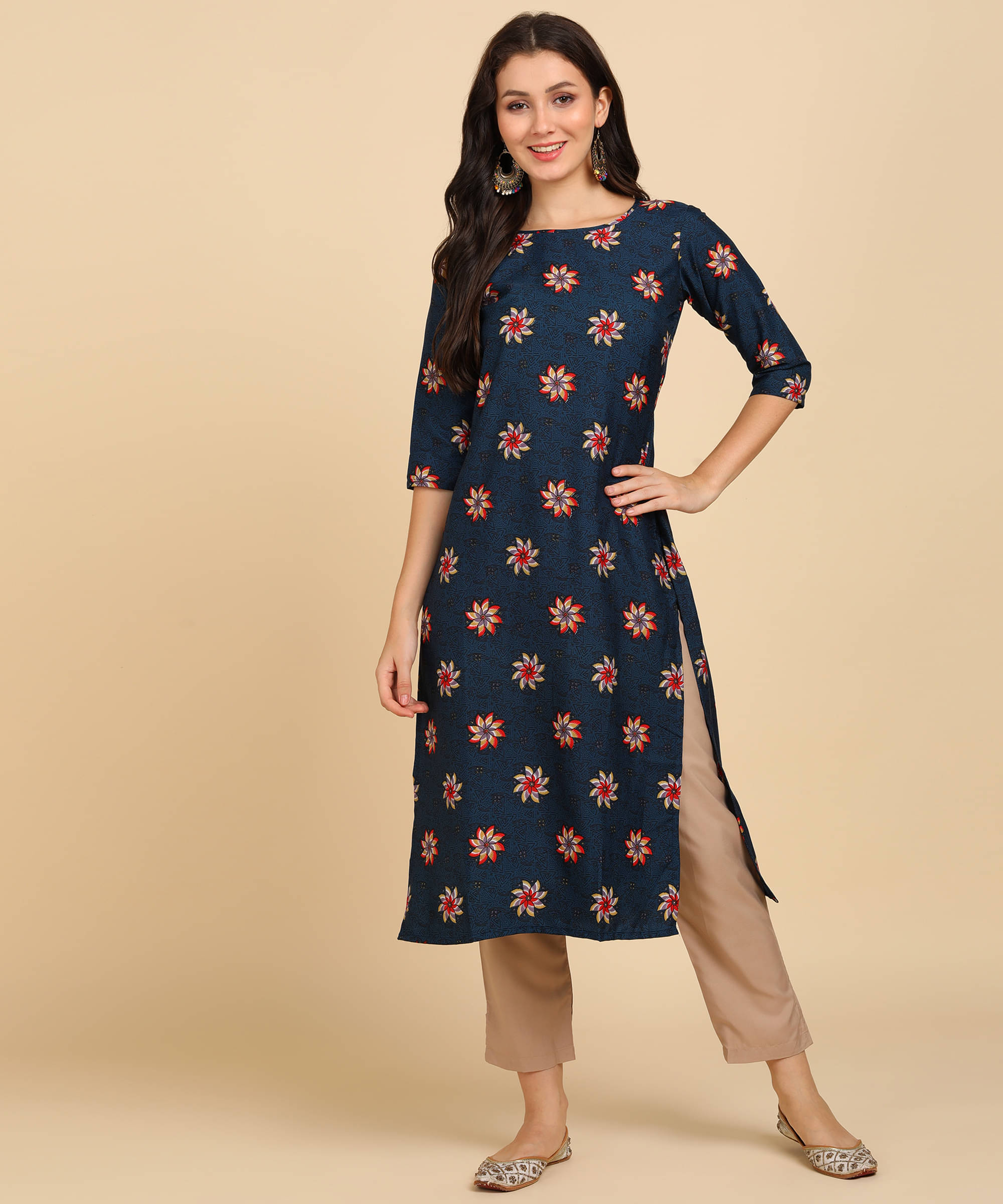 DSK STUDIO Crepe Printed Kurti With Pants Women's Stitched Salwar Suit - Navy Blue ( Pack of 1 ) DSK STUDIO Crepe Printed Kurti With Pants Women's Stitched Salwar Suit - Navy Blue ( Pack of 1 )