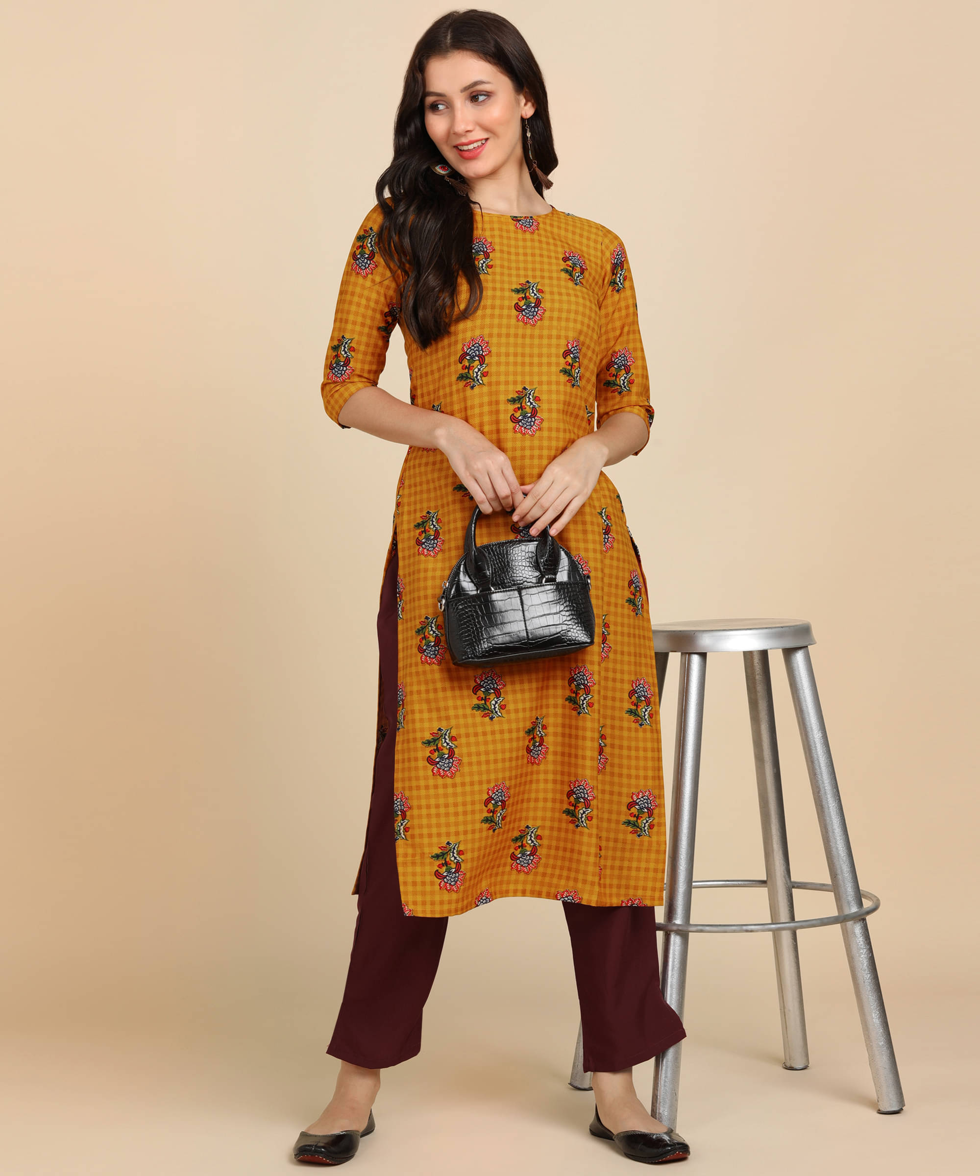     			DSK STUDIO Crepe Printed Kurti With Pants Women's Stitched Salwar Suit - Orange ( Pack of 1 )