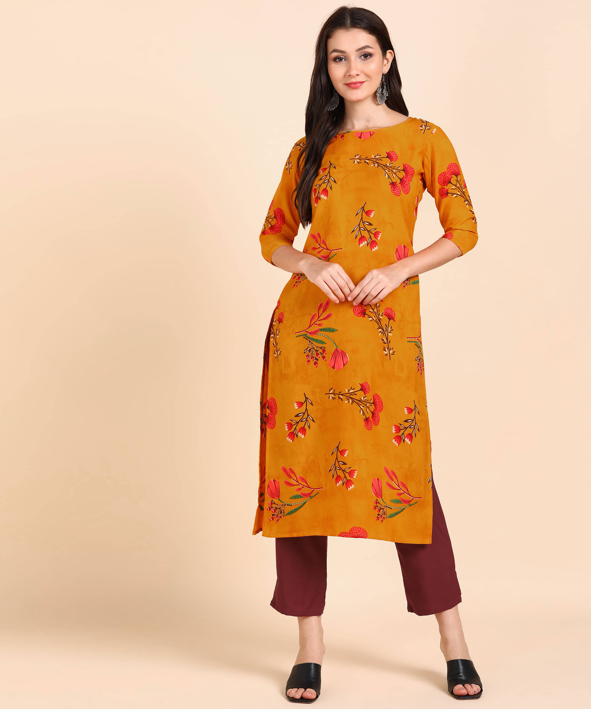     			DSK STUDIO Crepe Printed Kurti With Pants Women's Stitched Salwar Suit - Yellow ( Pack of 1 )