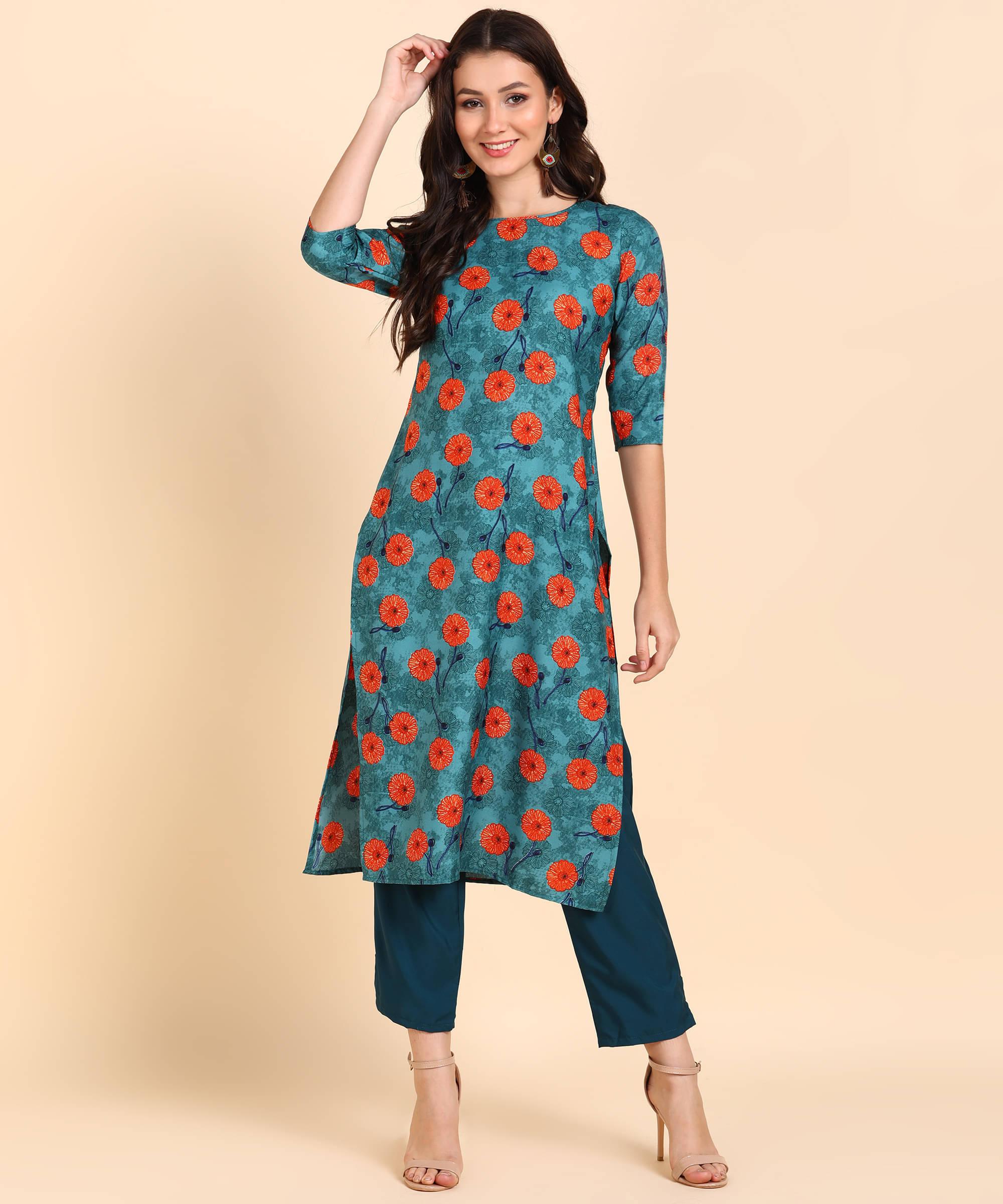 DSK STUDIO Crepe Printed Kurti With Pants Women's Stitched Salwar Suit - Turquoise ( Pack of 1 ) DSK STUDIO Crepe Printed Kurti With Pants Women's Stitched Salwar Suit - Turquoise ( Pack of 1 )