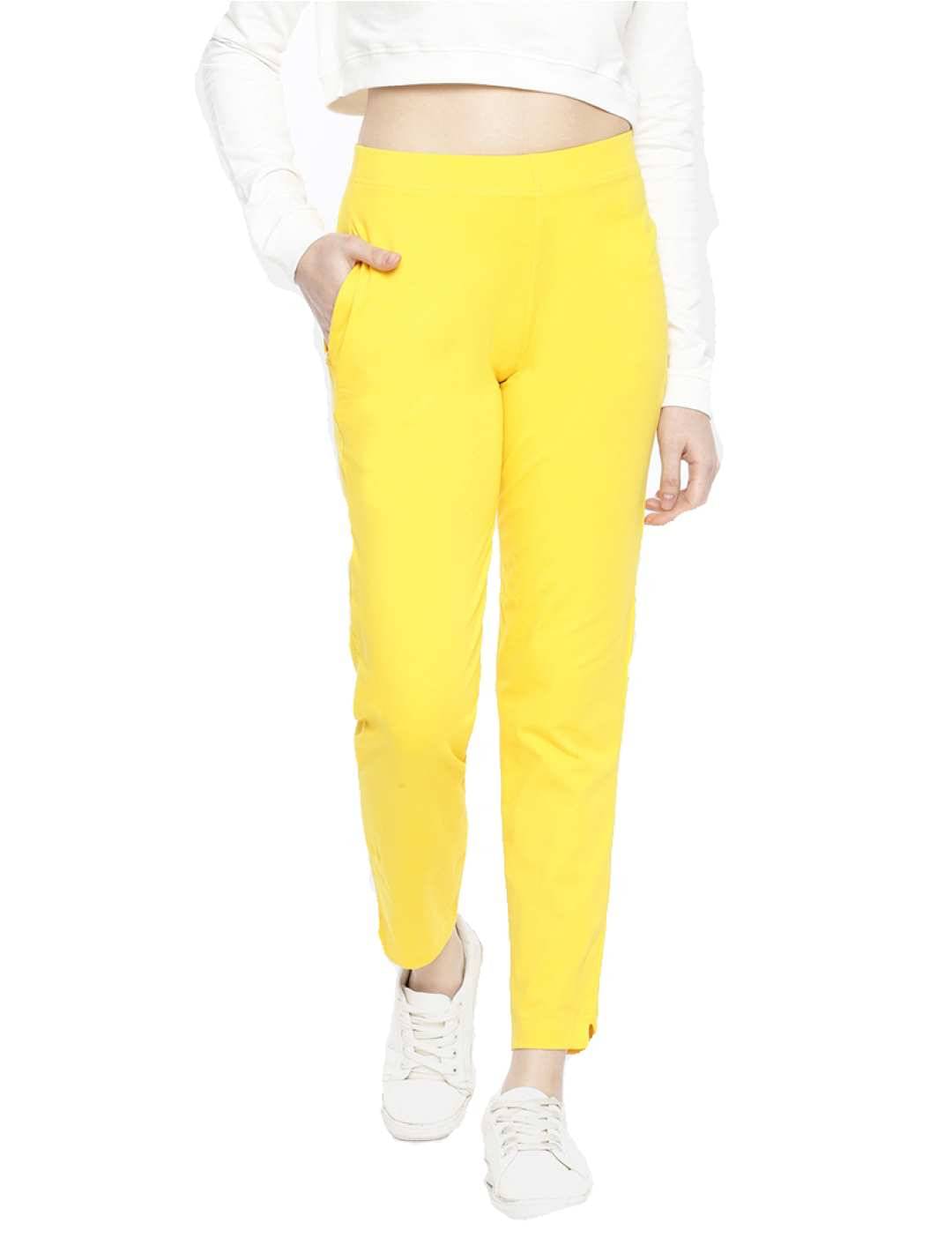     			Dollar Missy Yellow Cotton Blend Regular Women's Cigarette Pants ( Pack of 1 )