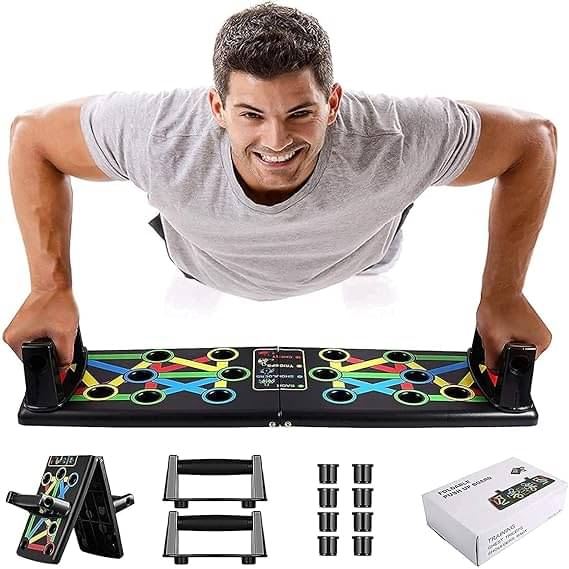     			Foldable Push-Up Board 14 in 1 Multi-Function Pushup Bracket Rack Dips Stand Body Building Fitness Exercise Tools for Men/Women Home Gym Chest Triceps Shoulder Back Muscle Carbon Fiber, Pack of 1