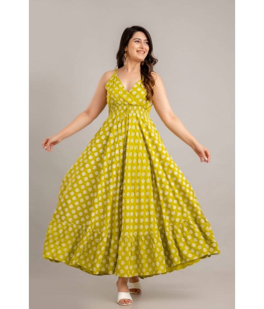 Frionkandy Women Rayon Printed Fit & Flare Dress ( Green ) Frionkandy Women Rayon Printed Fit & Flare Dress ( Green )