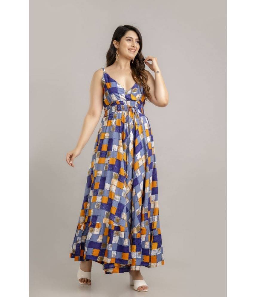 Frionkandy Rayon Printed Ankle Length Women's Fit & Flare Dress - Multicolor ( Pack of 1 ) Frionkandy Rayon Printed Ankle Length Women's Fit & Flare Dress - Multicolor ( Pack of 1 )