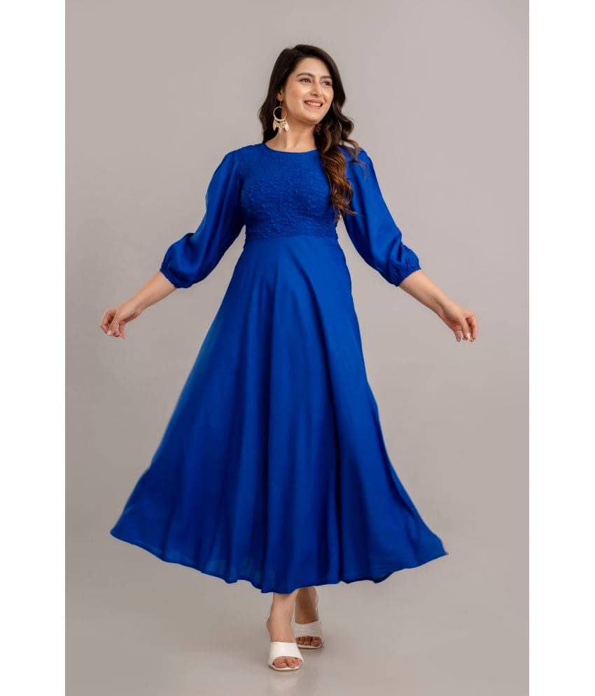Frionkandy Rayon Self Design Ankle Length Women's Fit & Flare Dress - Blue ( Pack of 1 ) Frionkandy Rayon Self Design Ankle Length Women's Fit & Flare Dress - Blue ( Pack of 1 )