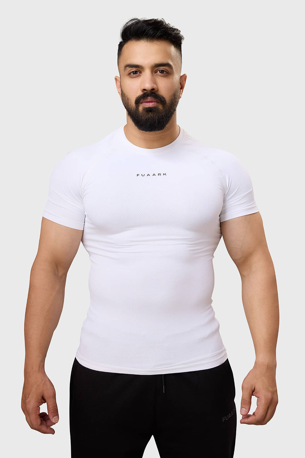     			Fuaark White Polyester Slim Fit Men's Sports T-Shirt ( Pack of 1 )